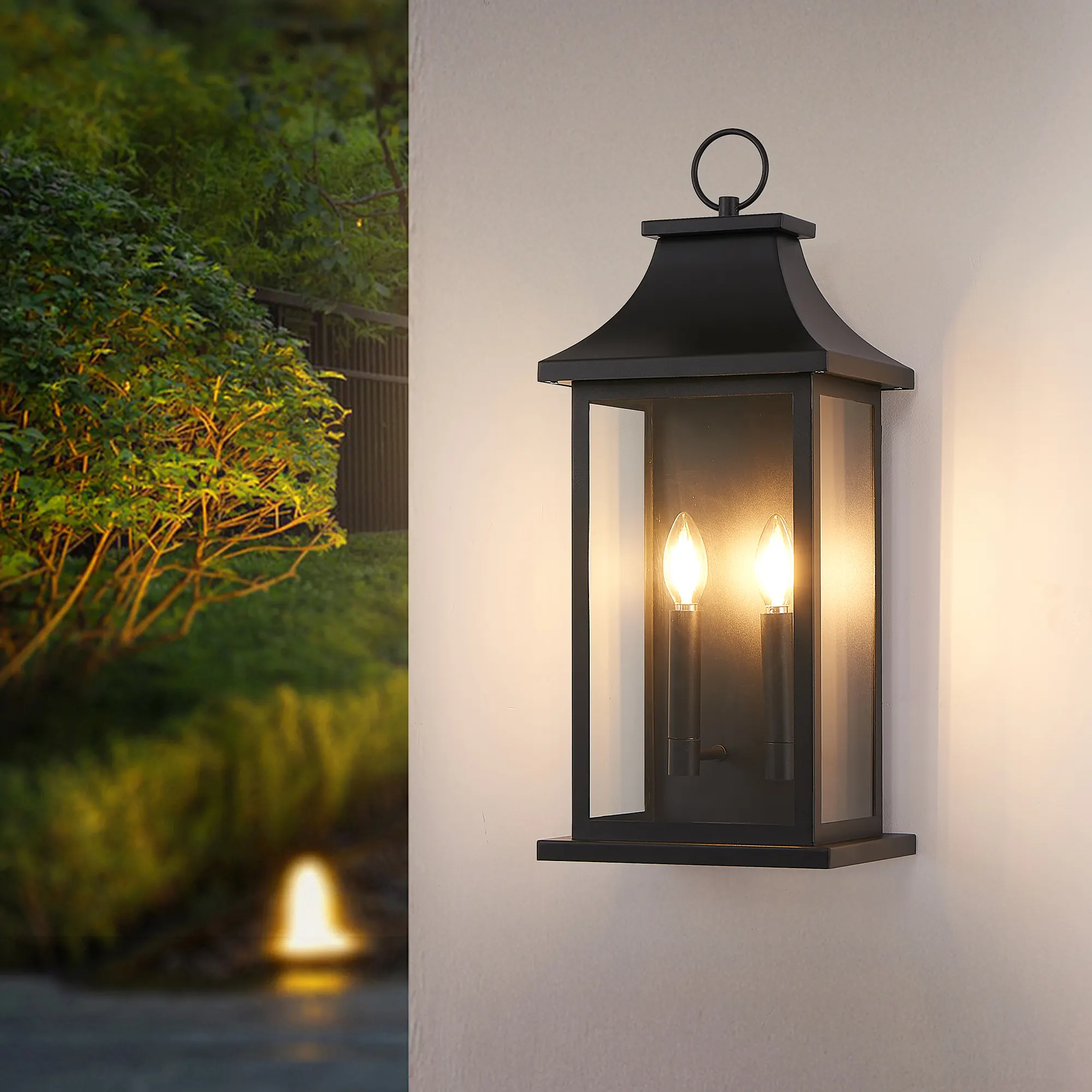 Black Outdoor Wall Lantern, 22 in (2-Pack)
