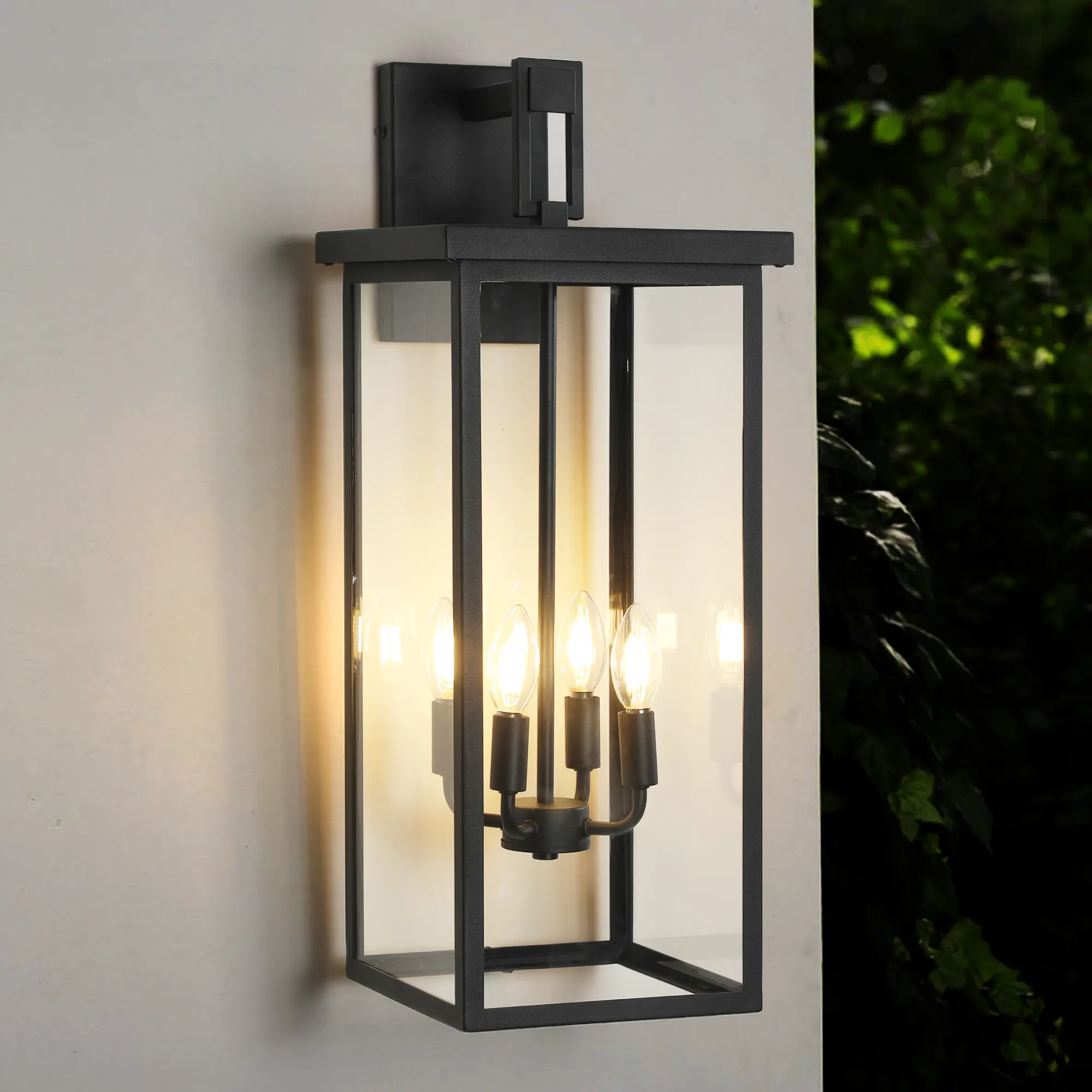 Modern Black Clear Glass Outdoor Wall Lantern, 26 in, image 2 of 7