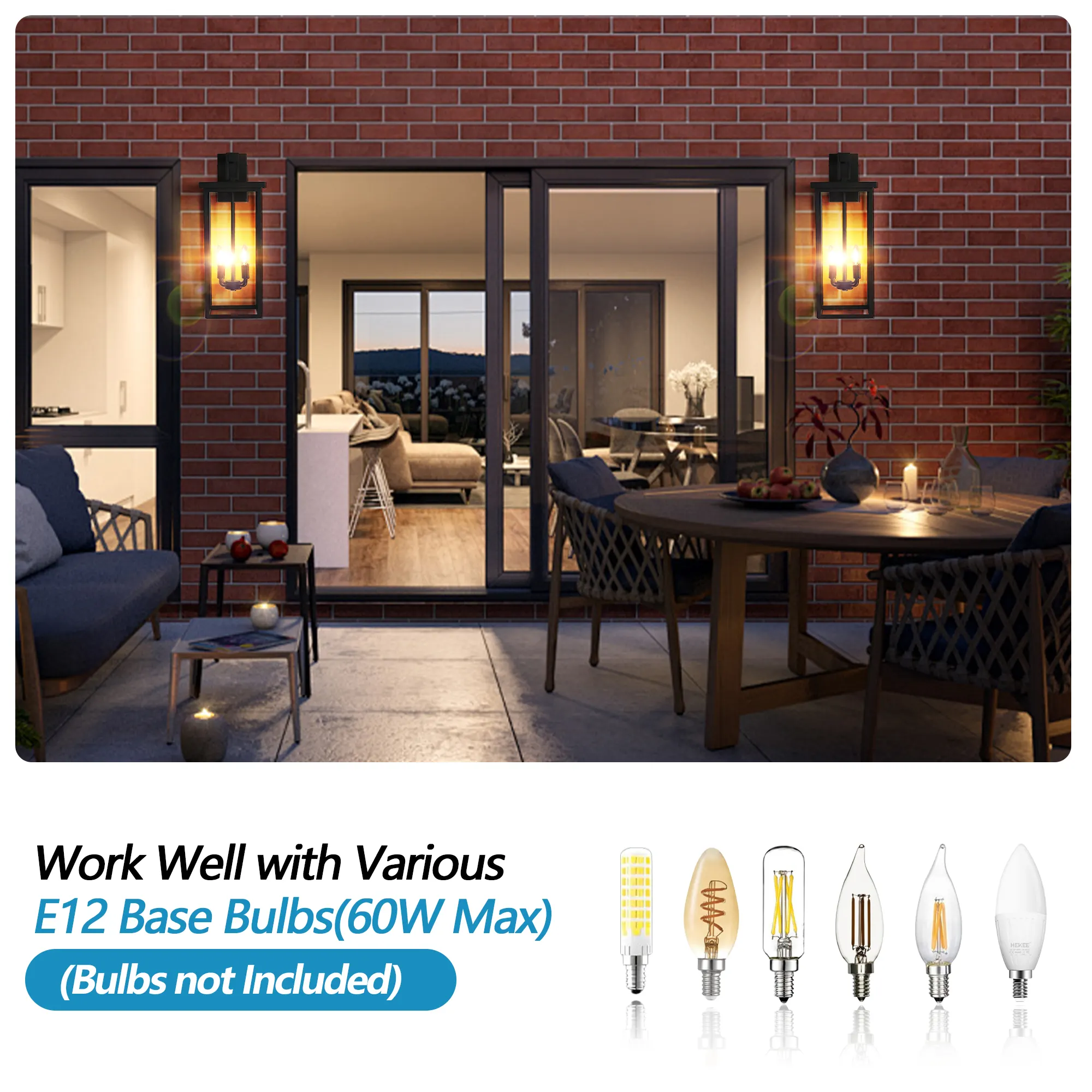 Modern Black Clear Glass Outdoor Wall Lantern, 26 in, image 3 of 7