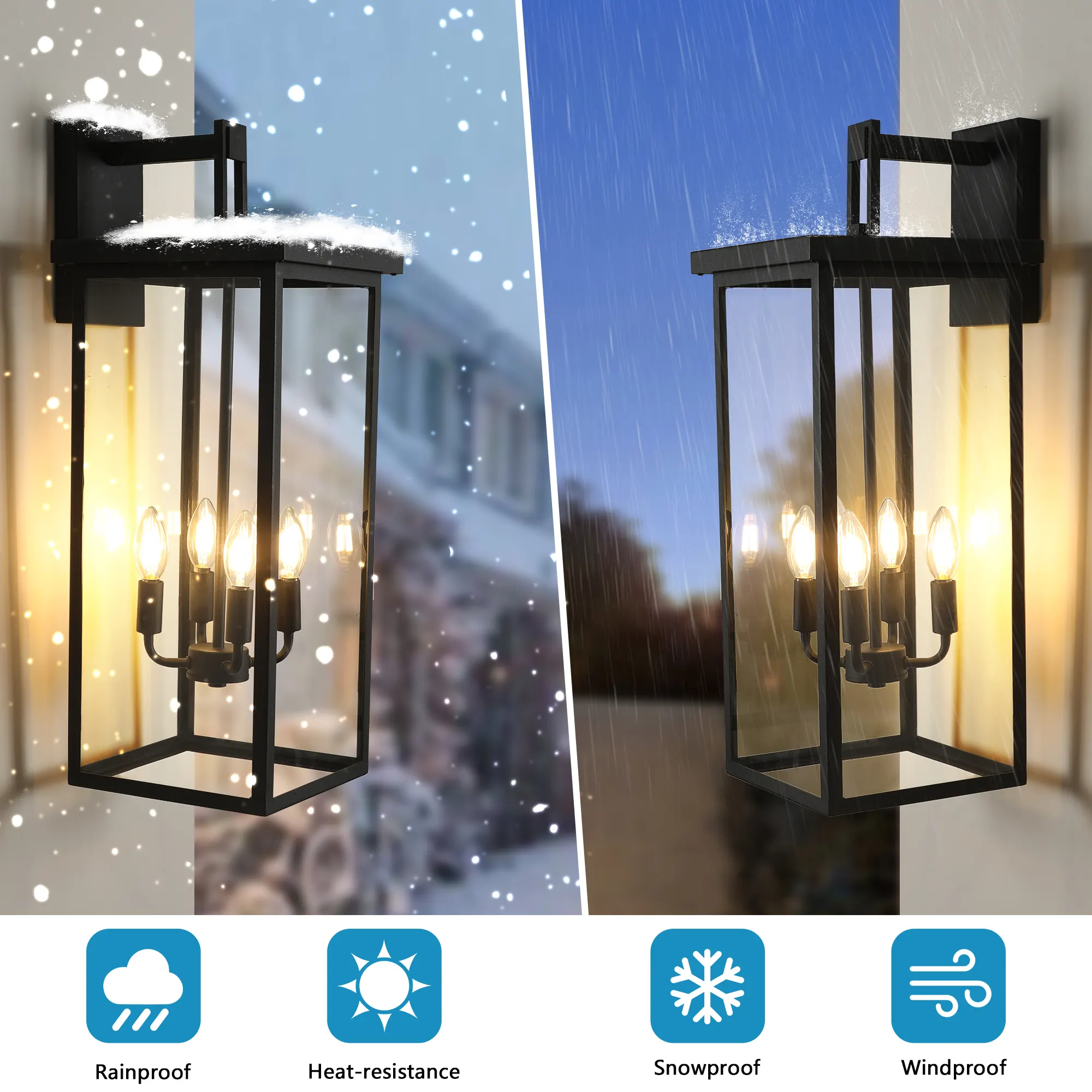 Modern Black Clear Glass Outdoor Wall Lantern, 26 in, image 4 of 7