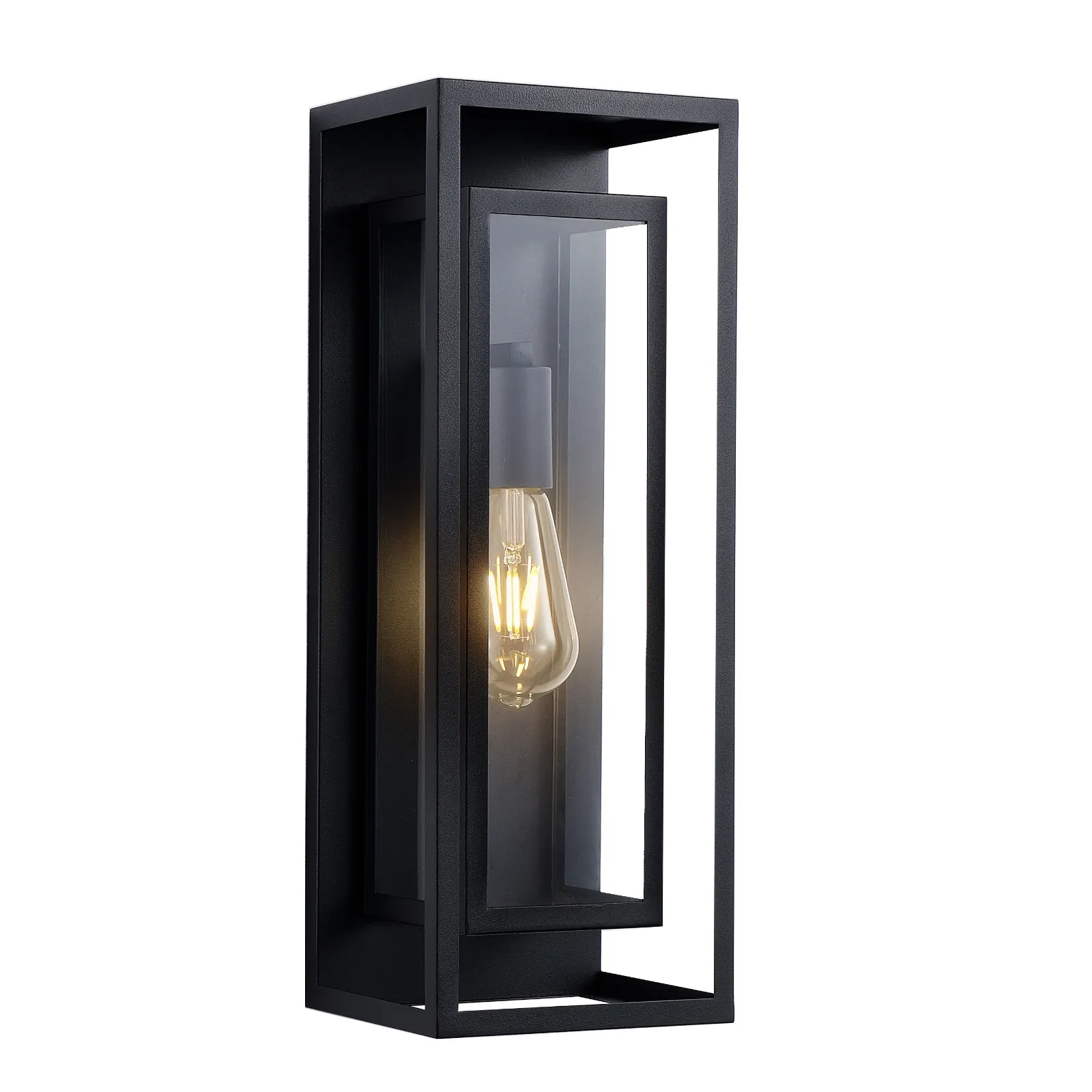 Matte Black 1-Light Glass Outdoor Wall Light, 17.9 in (2-Pack), image 6 of 9
