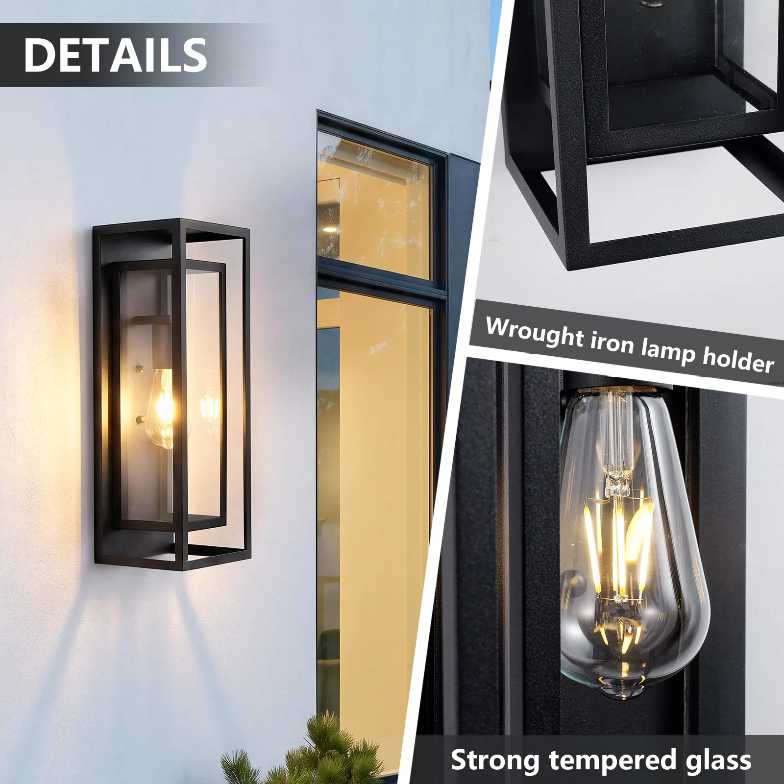 Matte Black 1-Light Glass Outdoor Wall Light, 17.9 in (2-Pack), image 3 of 9