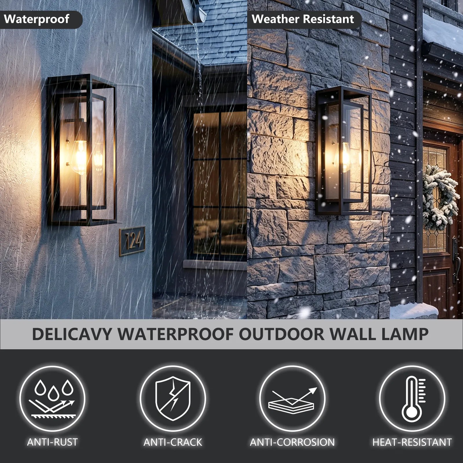 Matte Black 1-Light Glass Outdoor Wall Light, 17.9 in (2-Pack), image 8 of 9