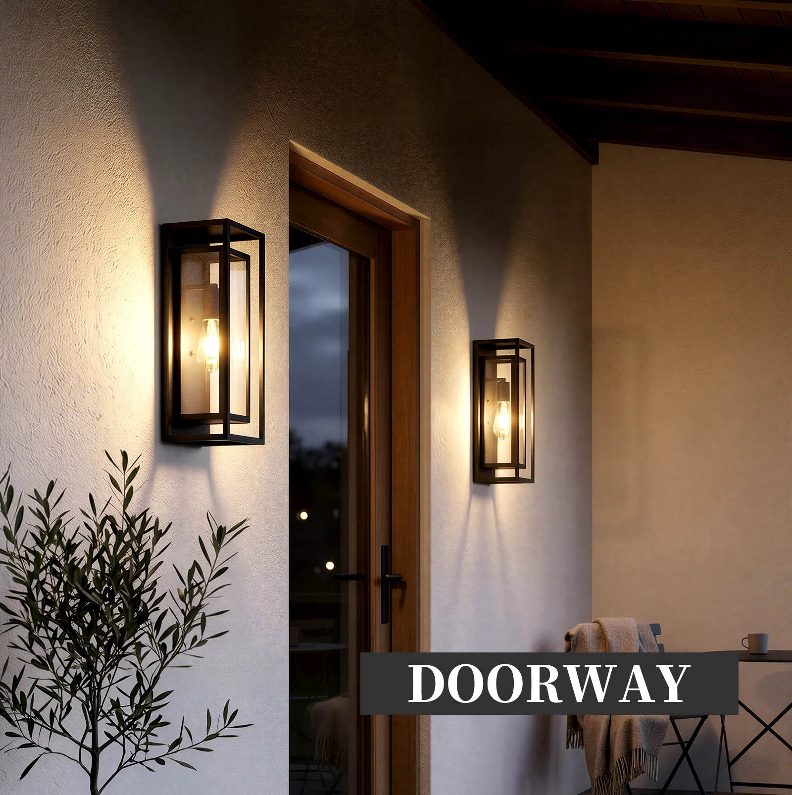 Matte Black 1-Light Glass Outdoor Wall Light, 17.9 in (2-Pack), image 4 of 9