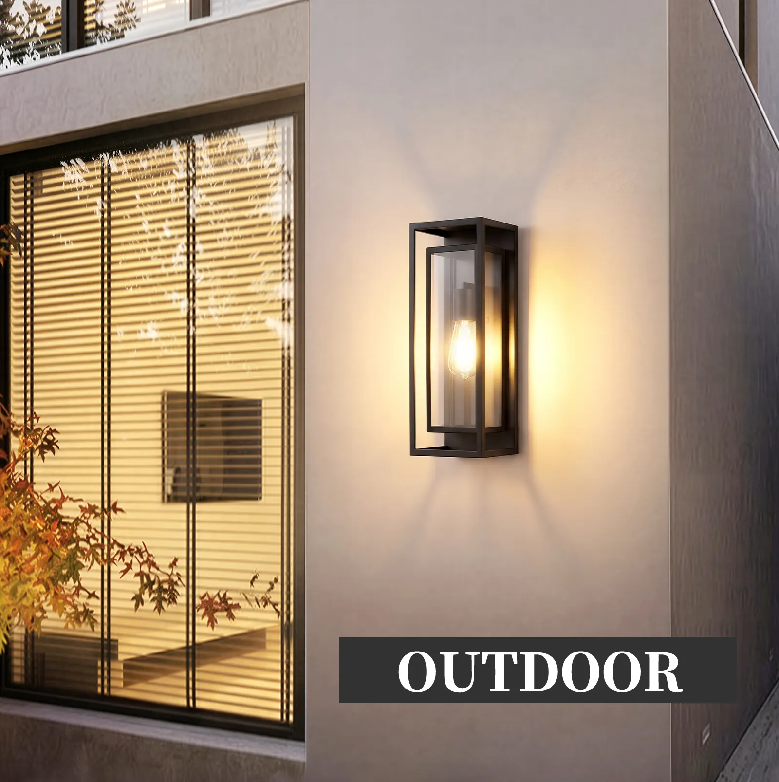 Matte Black 1-Light Glass Outdoor Wall Light, 17.9 in (2-Pack), image 5 of 9