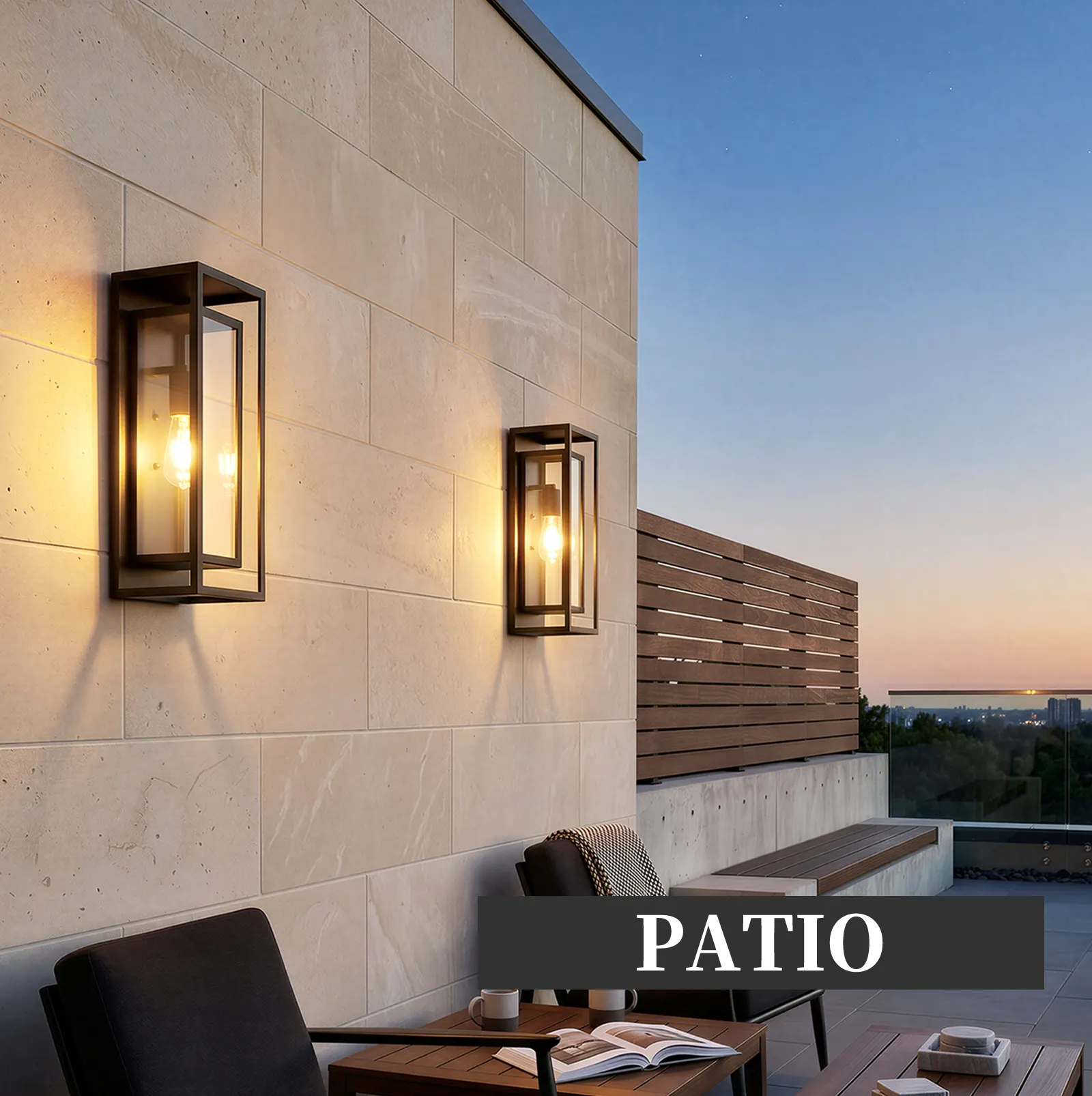 Matte Black 1-Light Glass Outdoor Wall Light, 17.9 in (2-Pack)