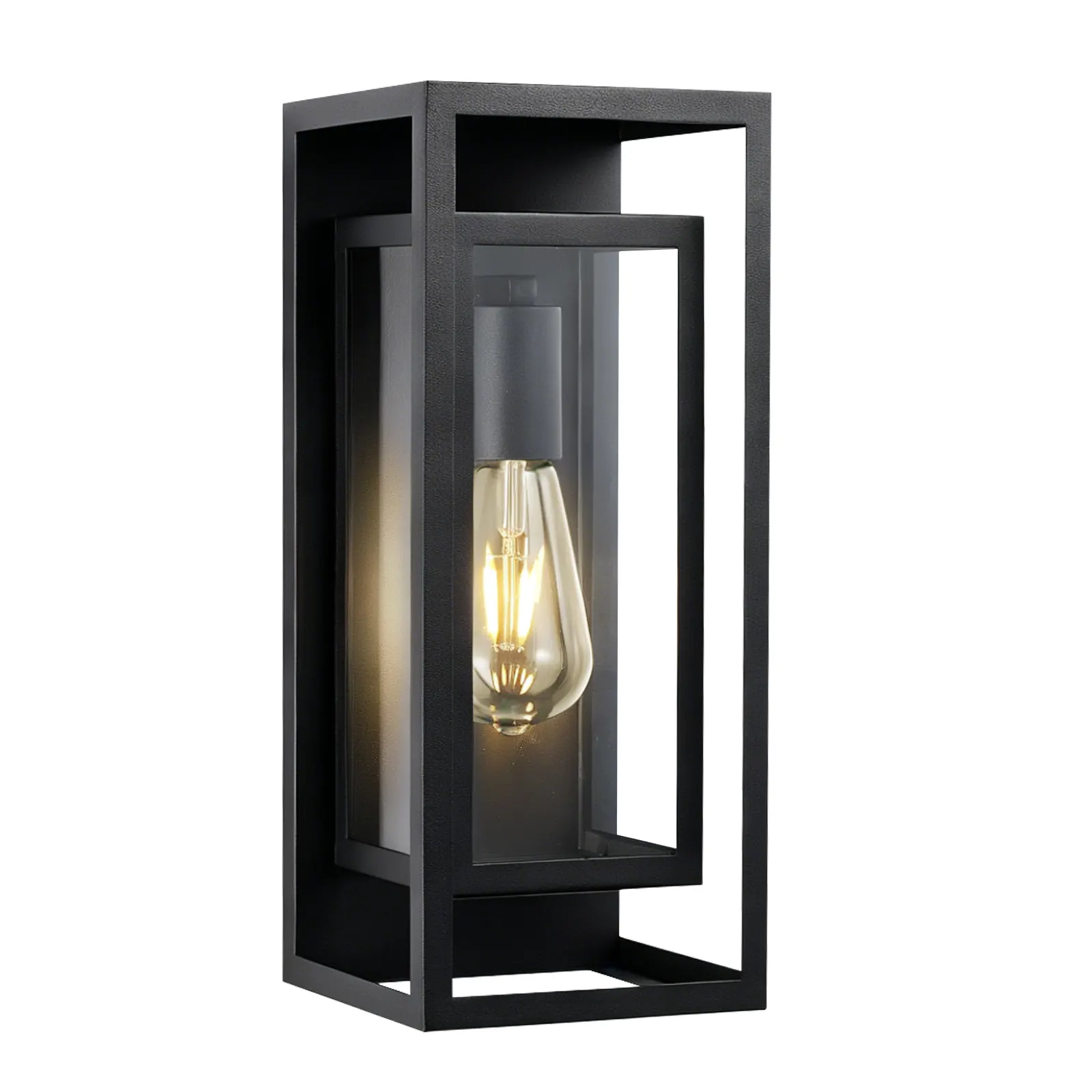 Matte Black 1-Light Glass Outdoor Wall Light, 14 in (2-Pack), image 6 of 9