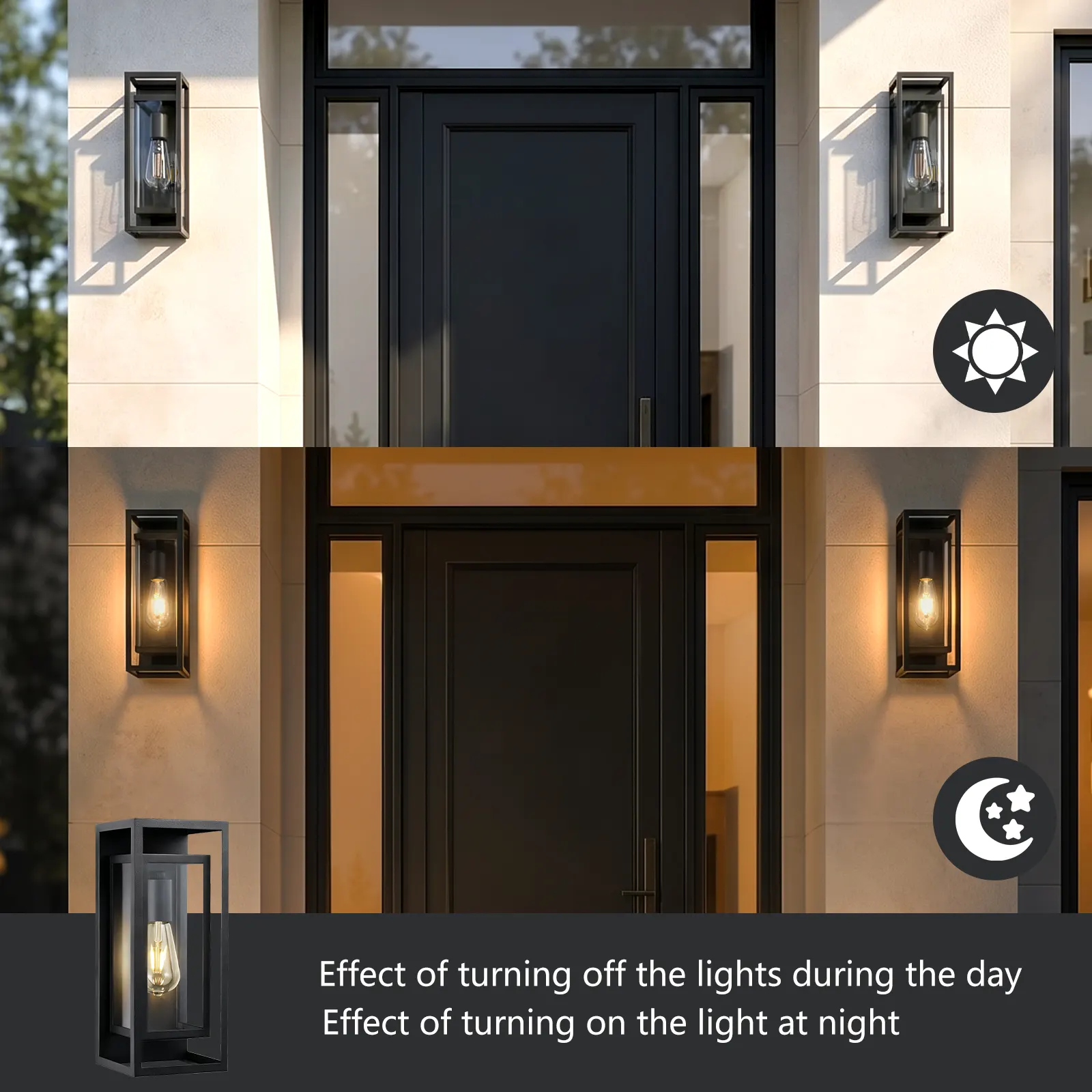 Matte Black 1-Light Glass Outdoor Wall Light, 14 in (2-Pack), image 2 of 9
