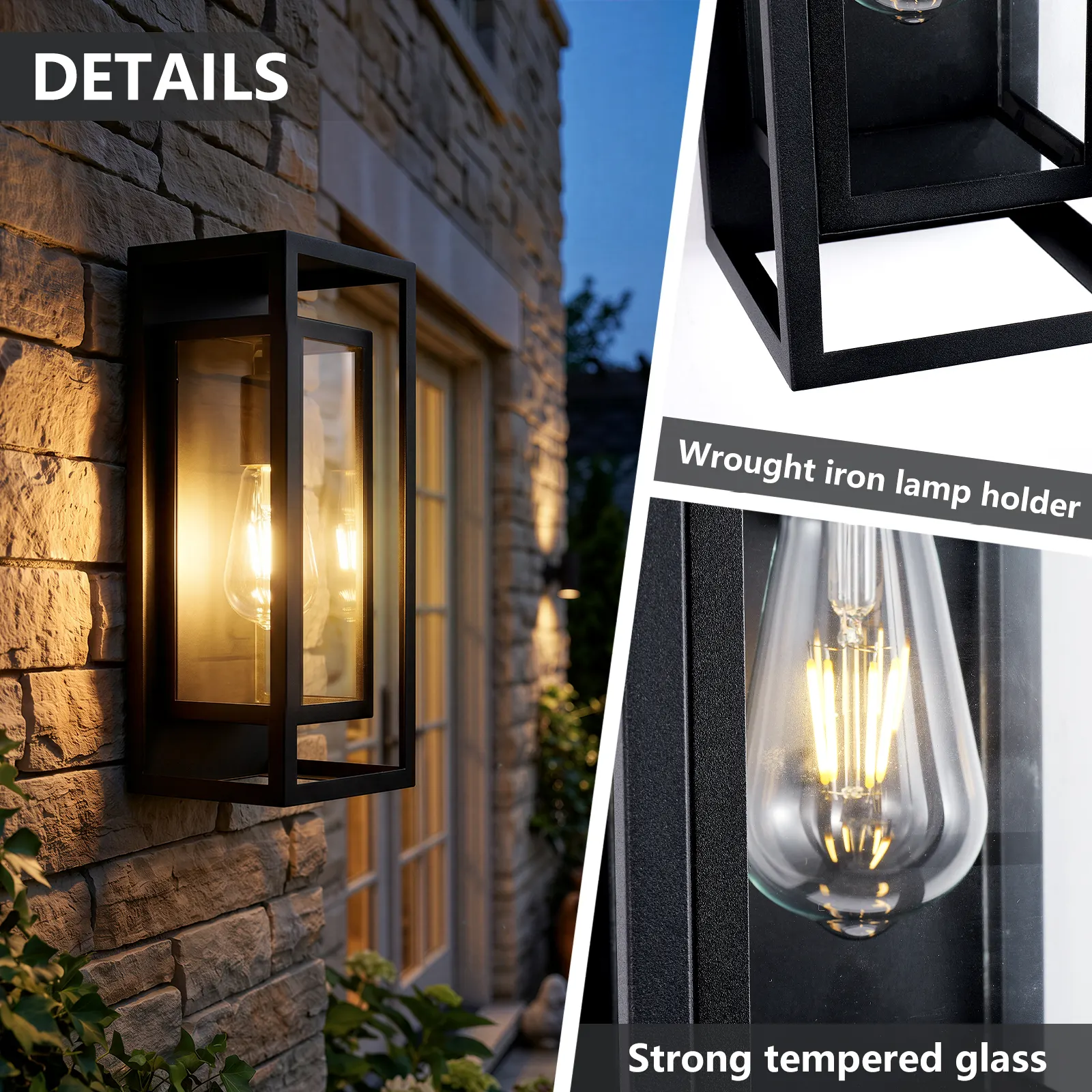 Matte Black 1-Light Glass Outdoor Wall Light, 14 in (2-Pack), image 3 of 9