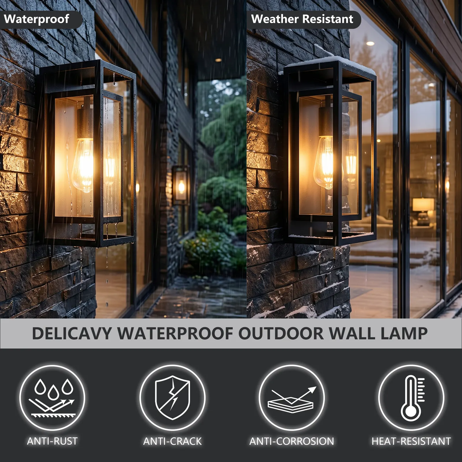 Matte Black 1-Light Glass Outdoor Wall Light, 14 in (2-Pack), image 8 of 9