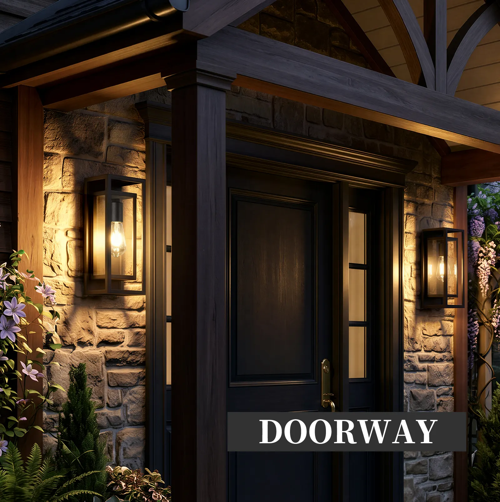 Matte Black 1-Light Glass Outdoor Wall Light, 14 in (2-Pack), image 4 of 9