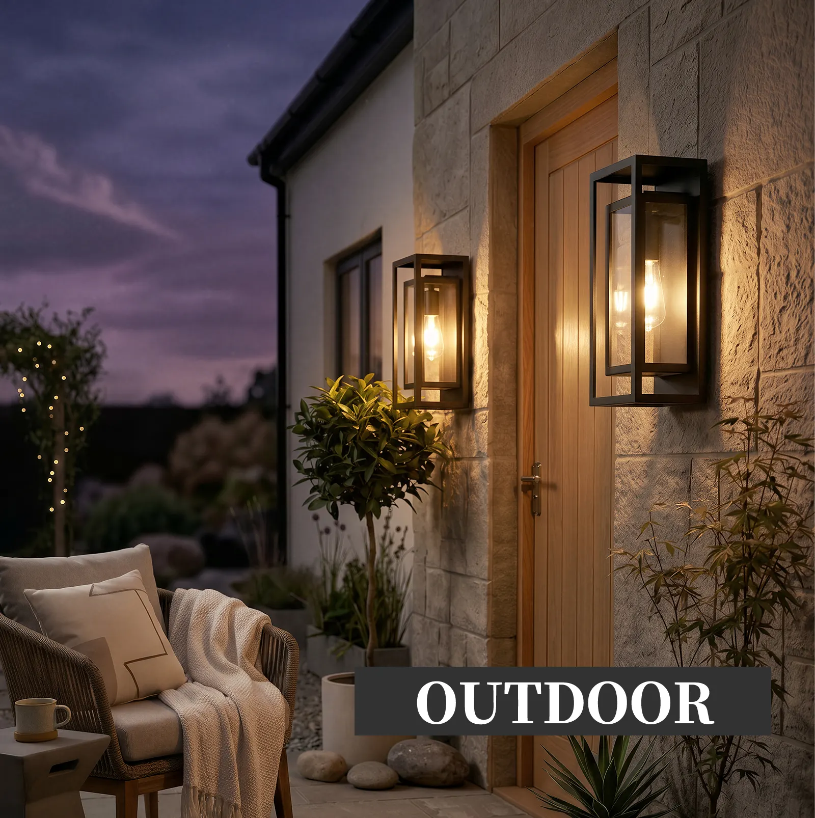 Matte Black 1-Light Glass Outdoor Wall Light, 14 in (2-Pack)