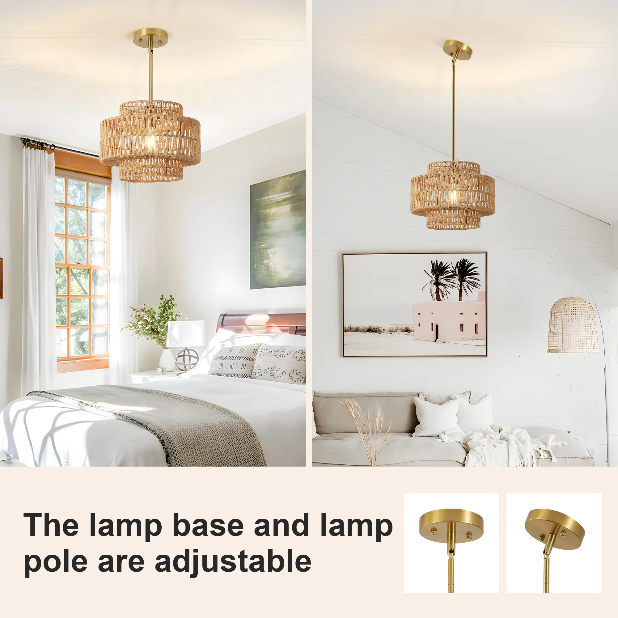 Farmhouse Rattan 1-Light Chandelier, 12.6 in, image 5 of 6