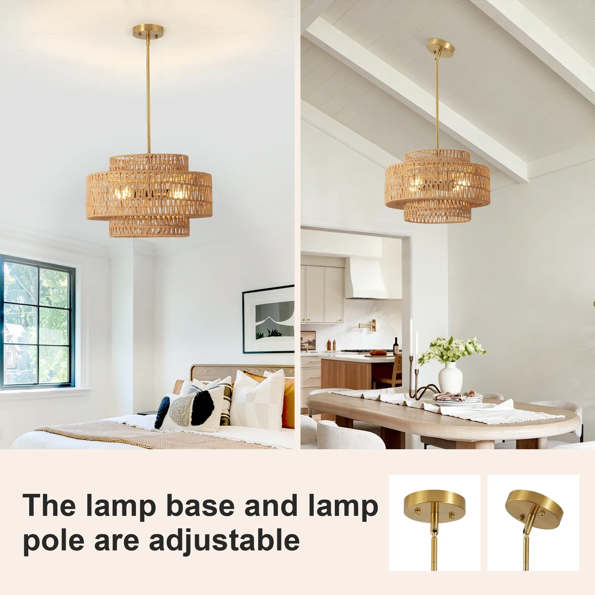 Farmhouse Rattan 4-Light Chandelier, 17.7 in, image 3 of 6