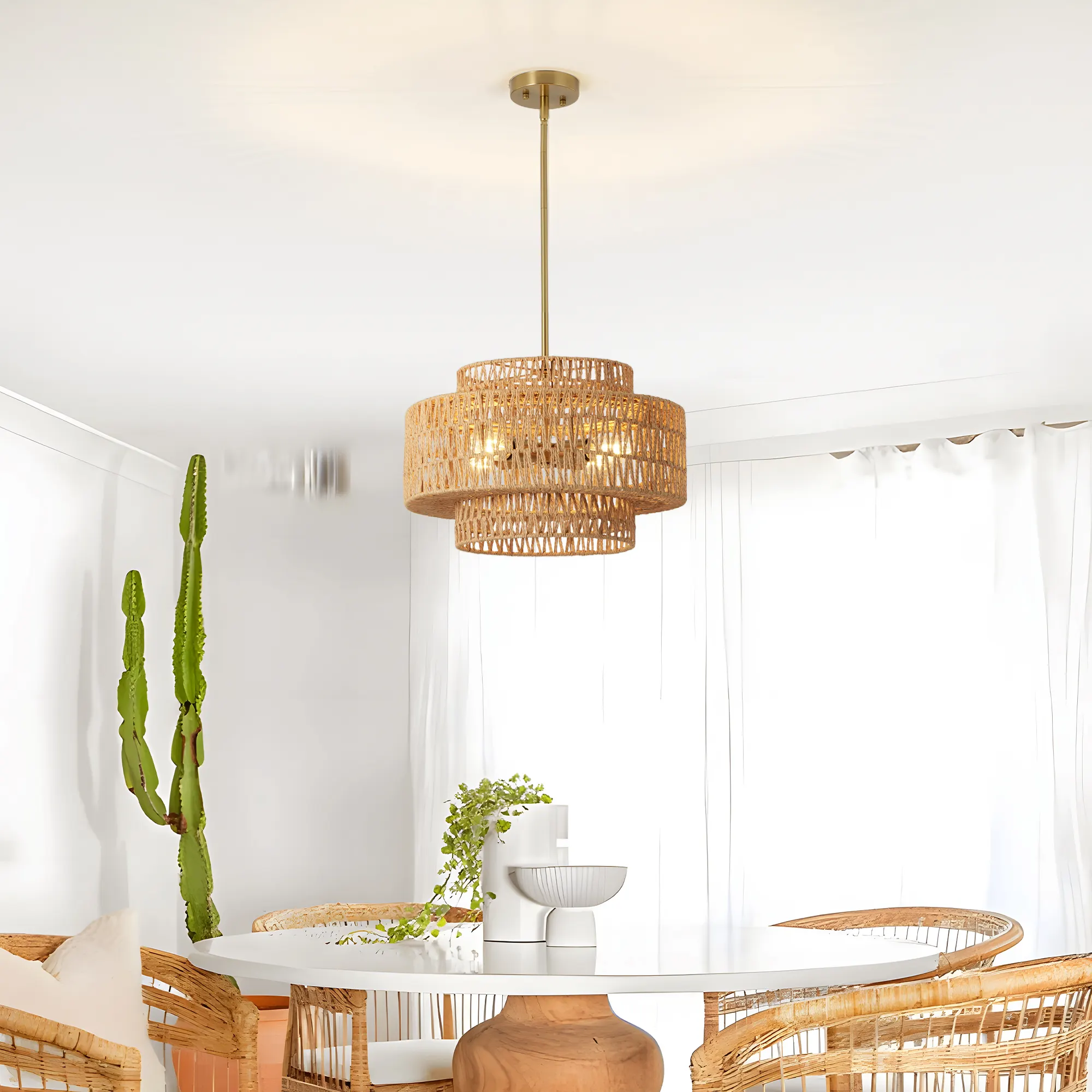 Farmhouse Rattan 4-Light Chandelier, 17.7 in, image 5 of 6