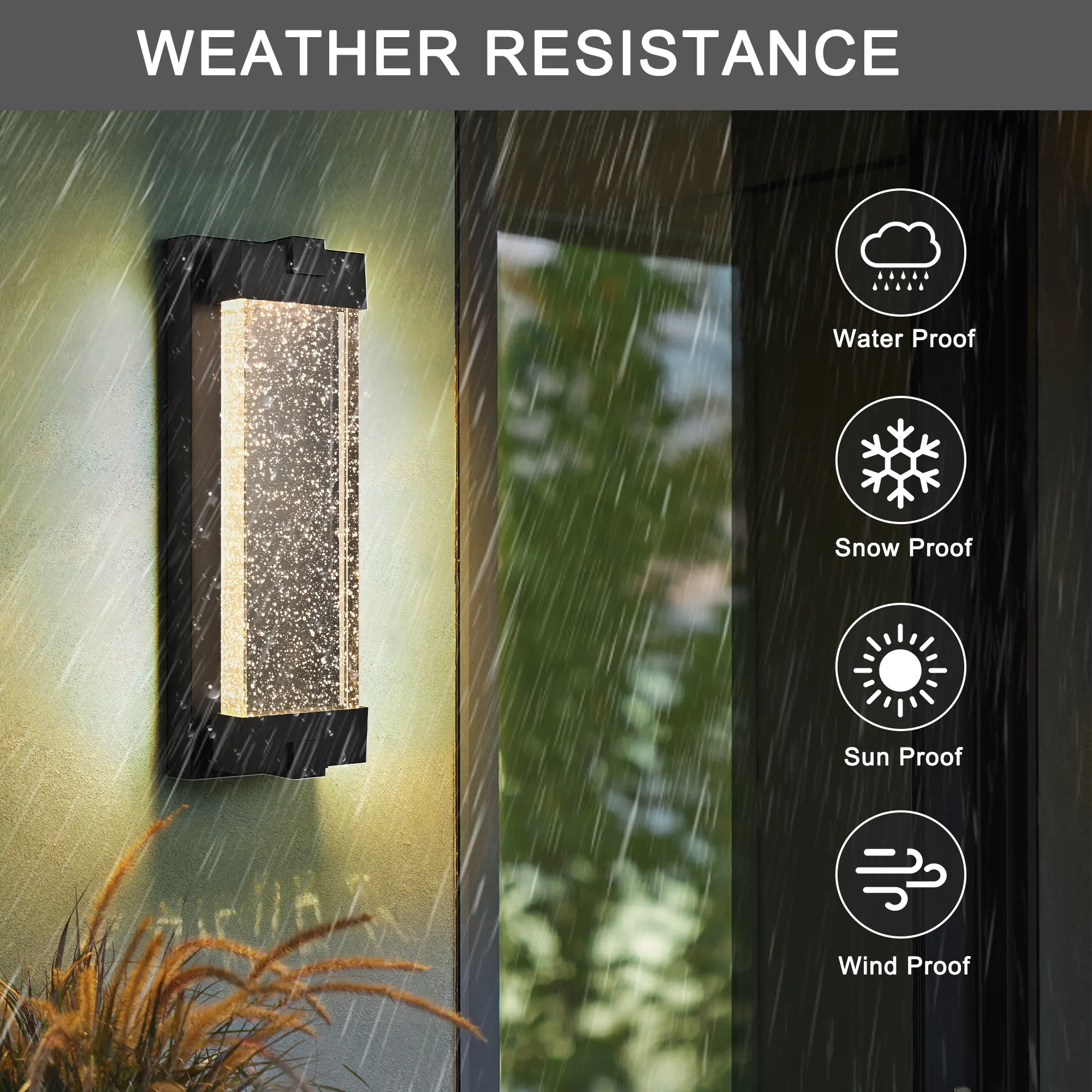 Black Glass Outdoor Wall Light, 19 in · Dusk-to-Dawn, image 3 of 8
