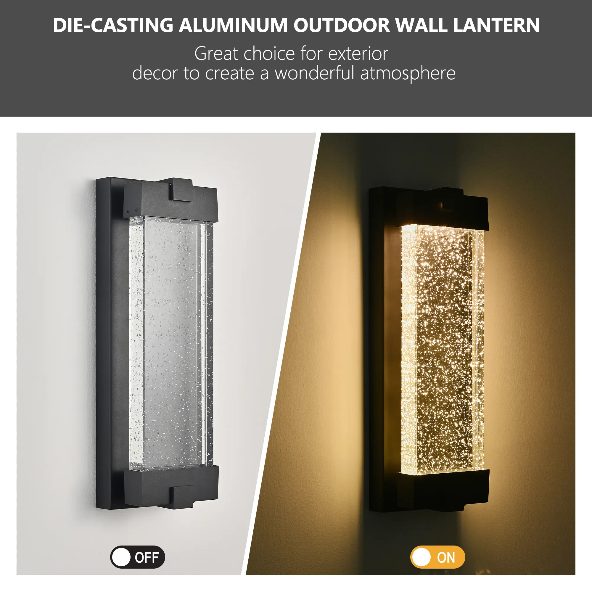 Black Glass Outdoor Wall Light, 19 in · Dusk-to-Dawn, image 4 of 8