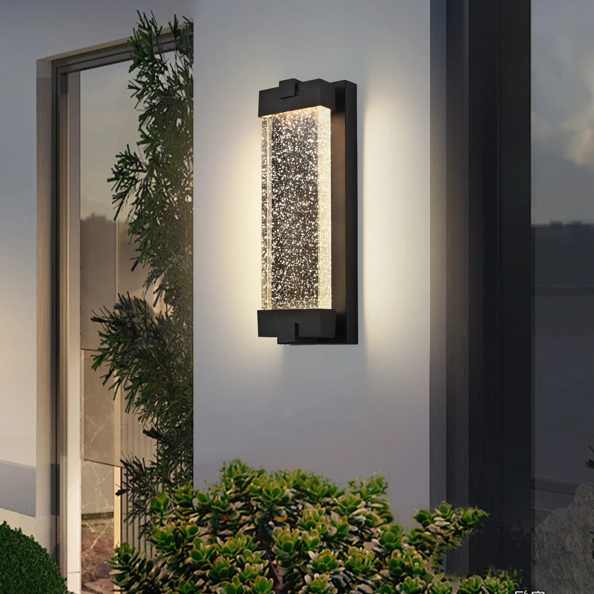 Black Glass Outdoor Wall Light, 19 in · Dusk-to-Dawn, image 6 of 8
