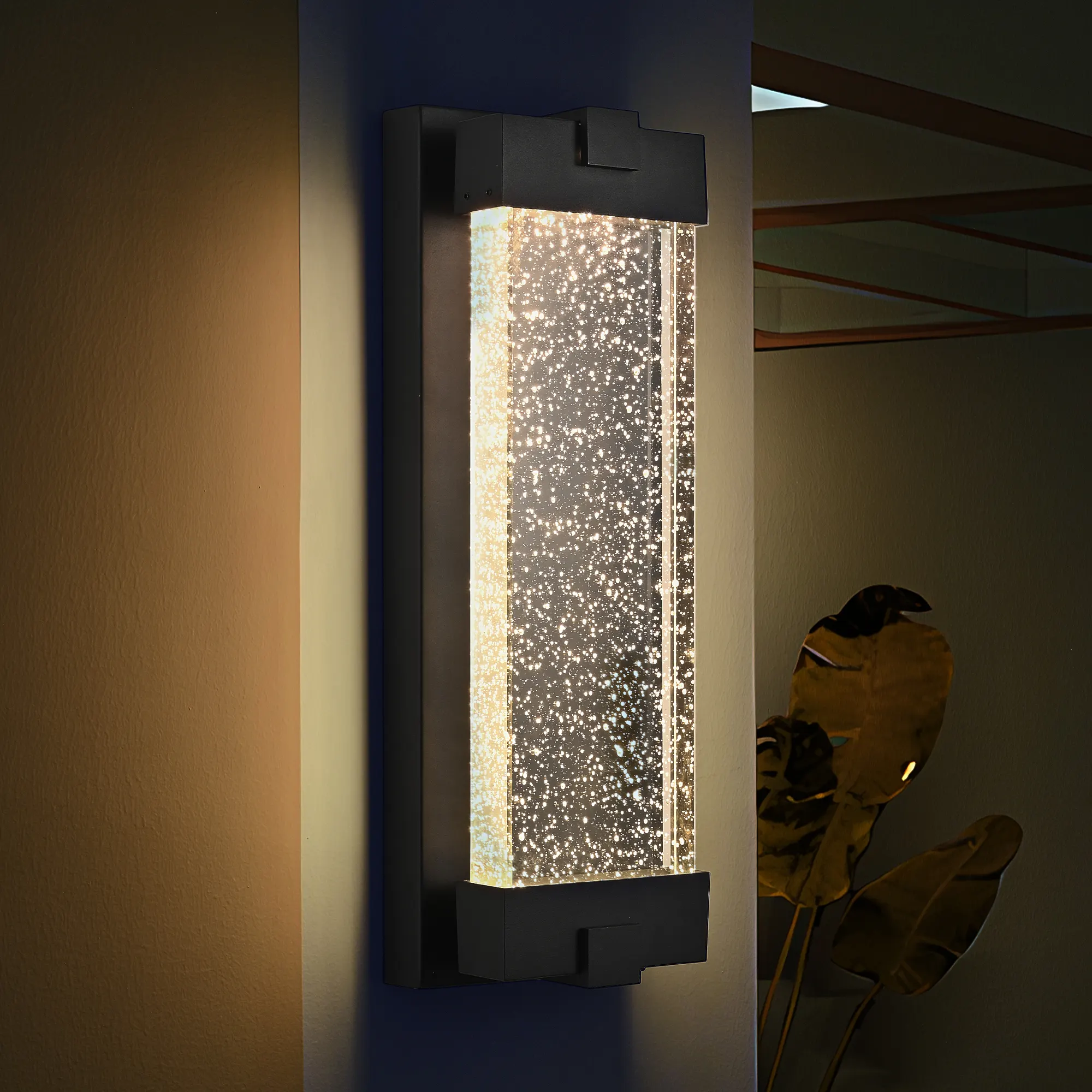 Black Glass Outdoor Wall Light, 19 in · Dusk-to-Dawn