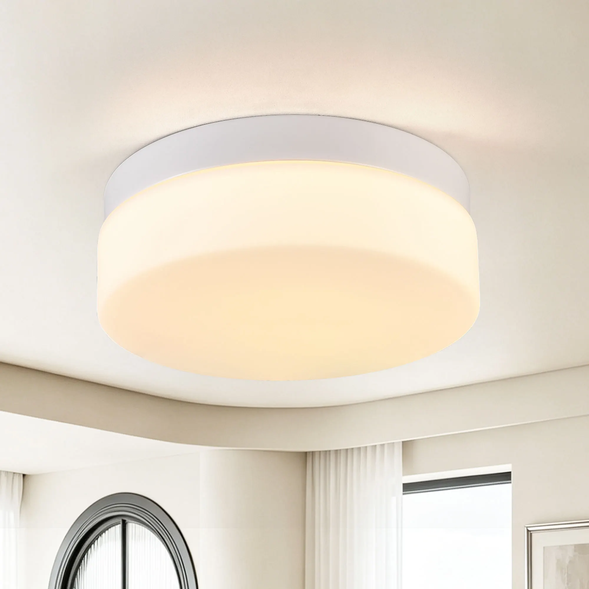 Modern White Flush Mount Ceiling Light, 12 in · Dimmable, image 12 of 14