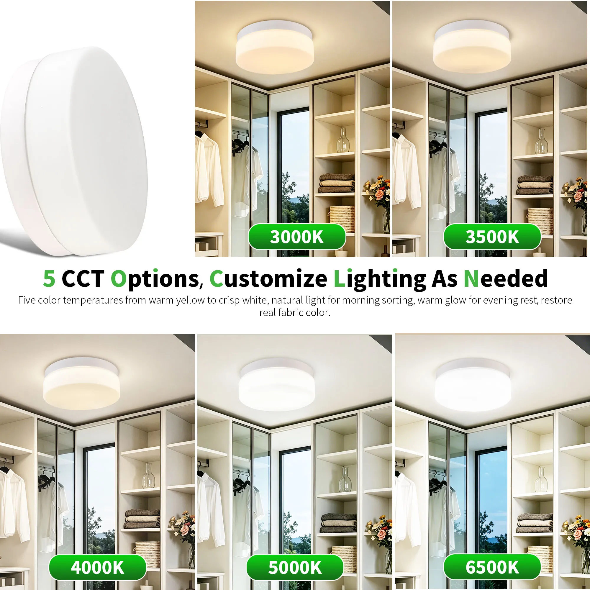Modern White Flush Mount Ceiling Light, 12 in · Dimmable, image 13 of 14