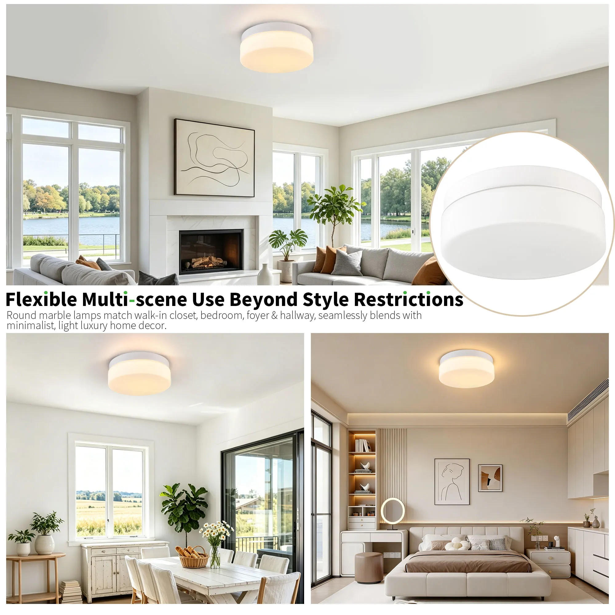 Modern White Flush Mount Ceiling Light, 12 in · Dimmable, image 3 of 14