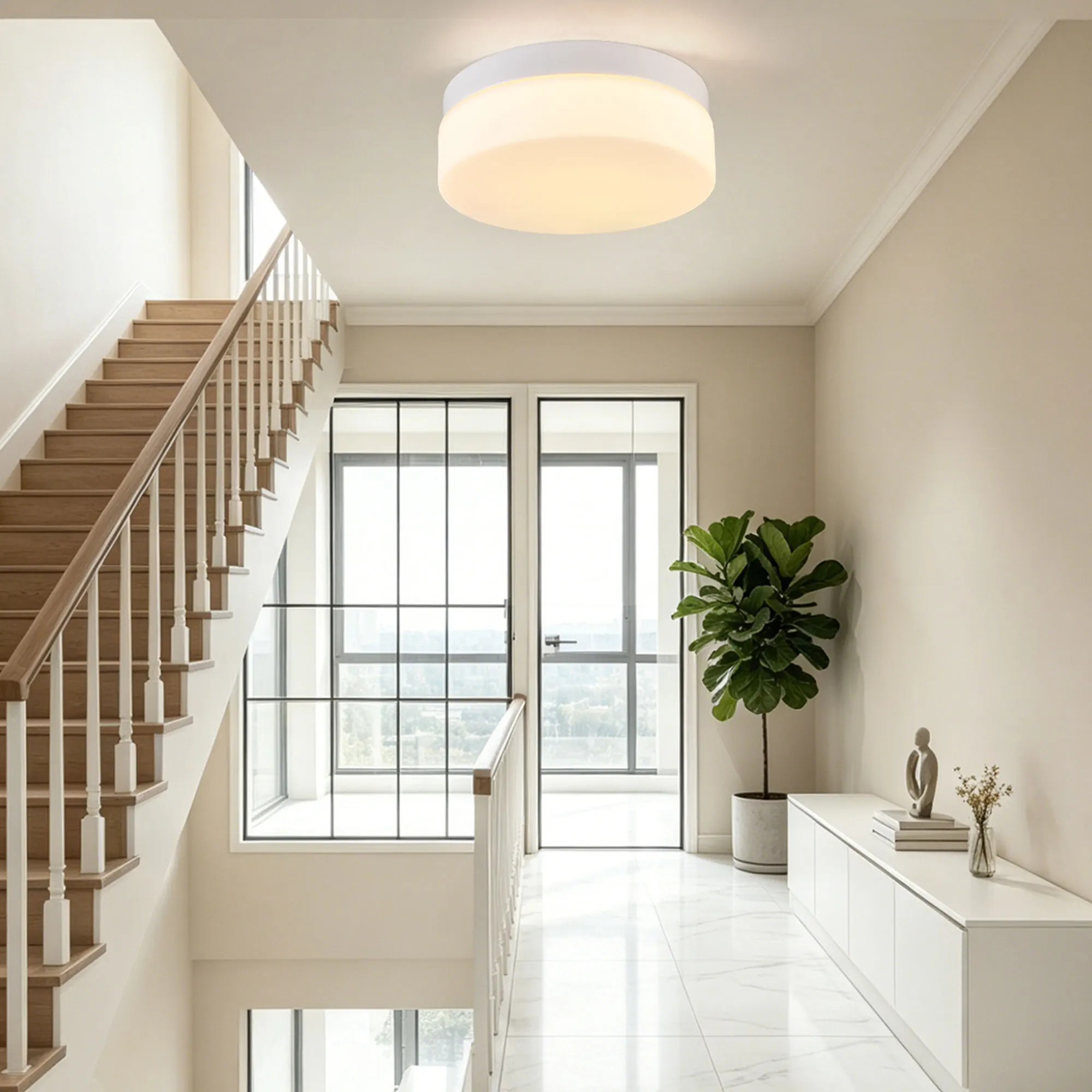 Modern White Flush Mount Ceiling Light, 12 in · Dimmable, image 5 of 14