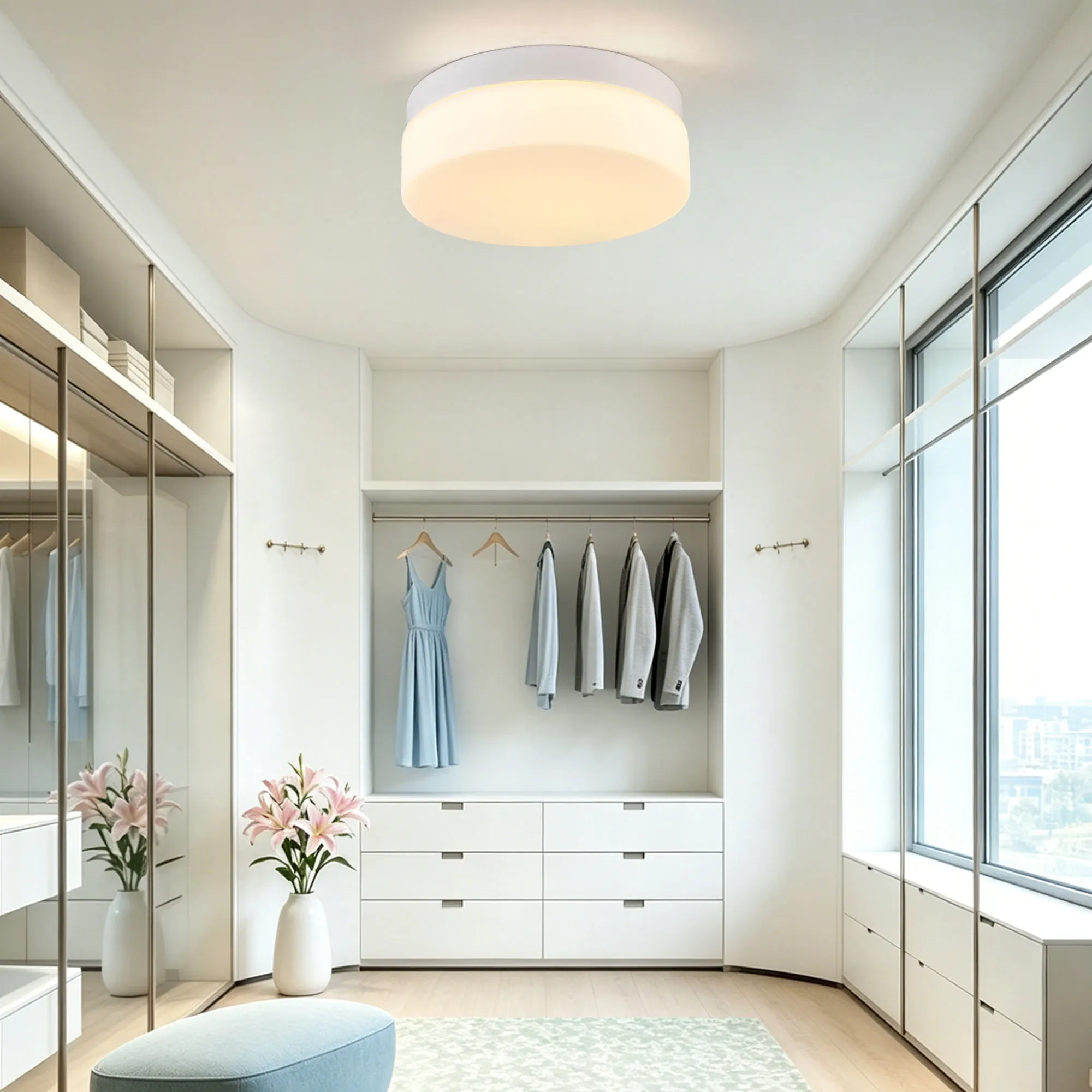 Modern White Flush Mount Ceiling Light, 12 in · Dimmable, image 6 of 14