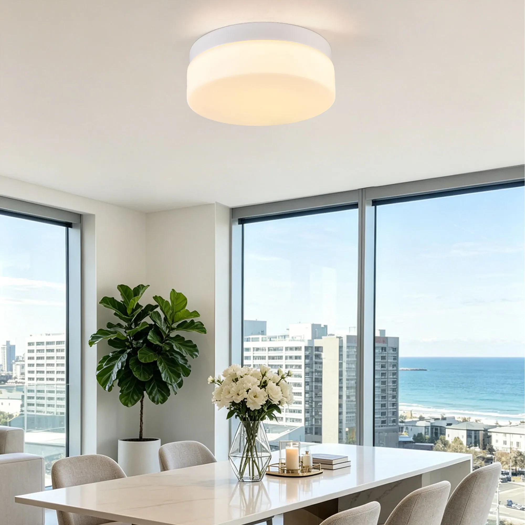 Modern White Flush Mount Ceiling Light, 12 in · Dimmable, image 8 of 14