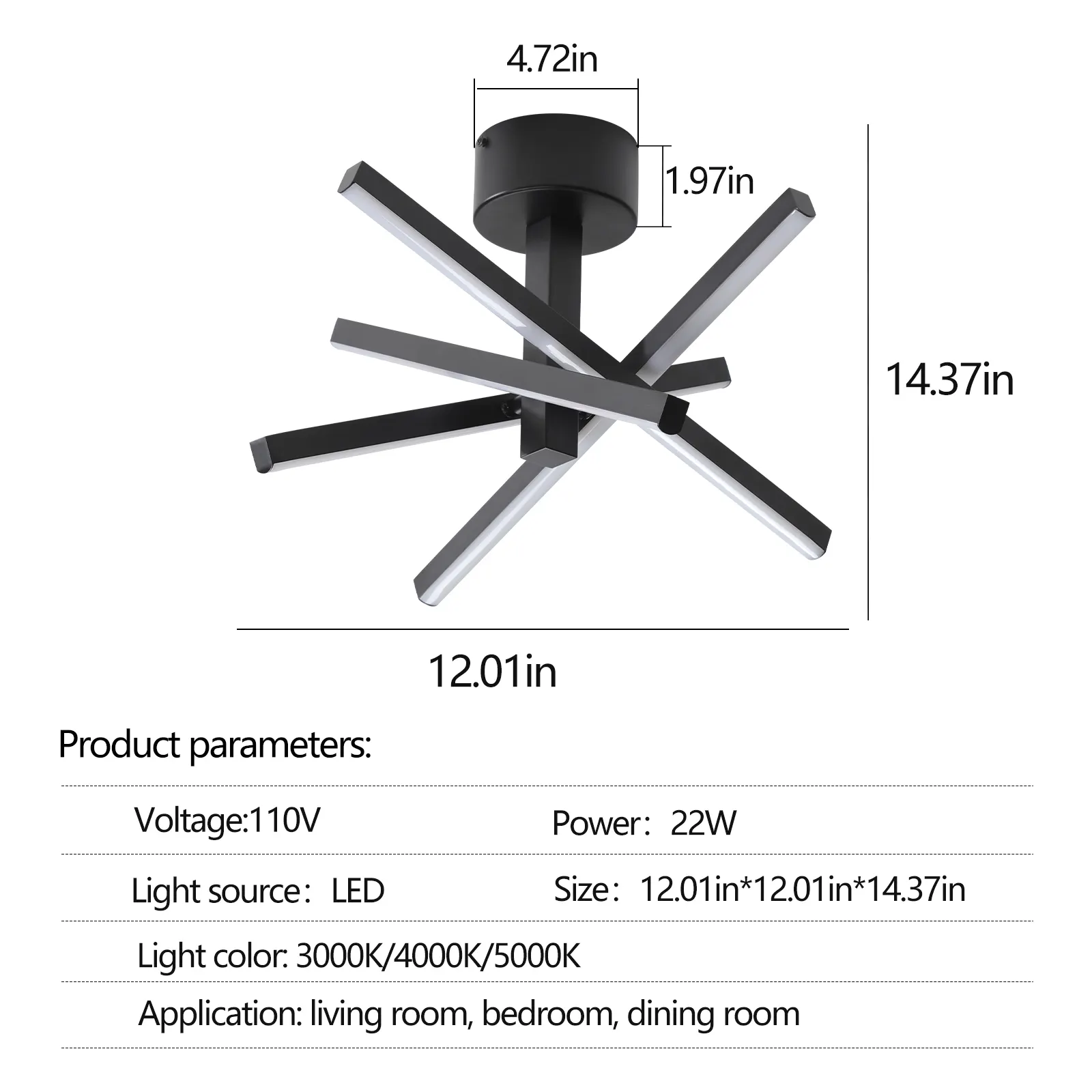 Modern Black Flush Mount Ceiling Light, 12 in · Integrated LED, image 3 of 4
