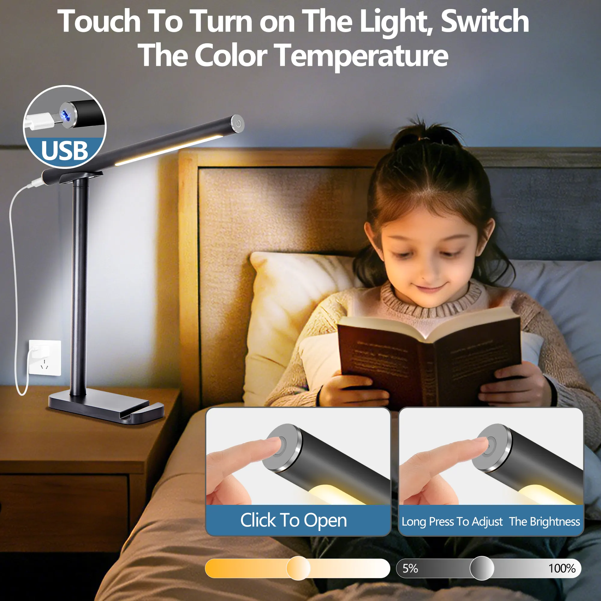 Black Desk Lamp, 14.8 in · Dimmable, image 3 of 8