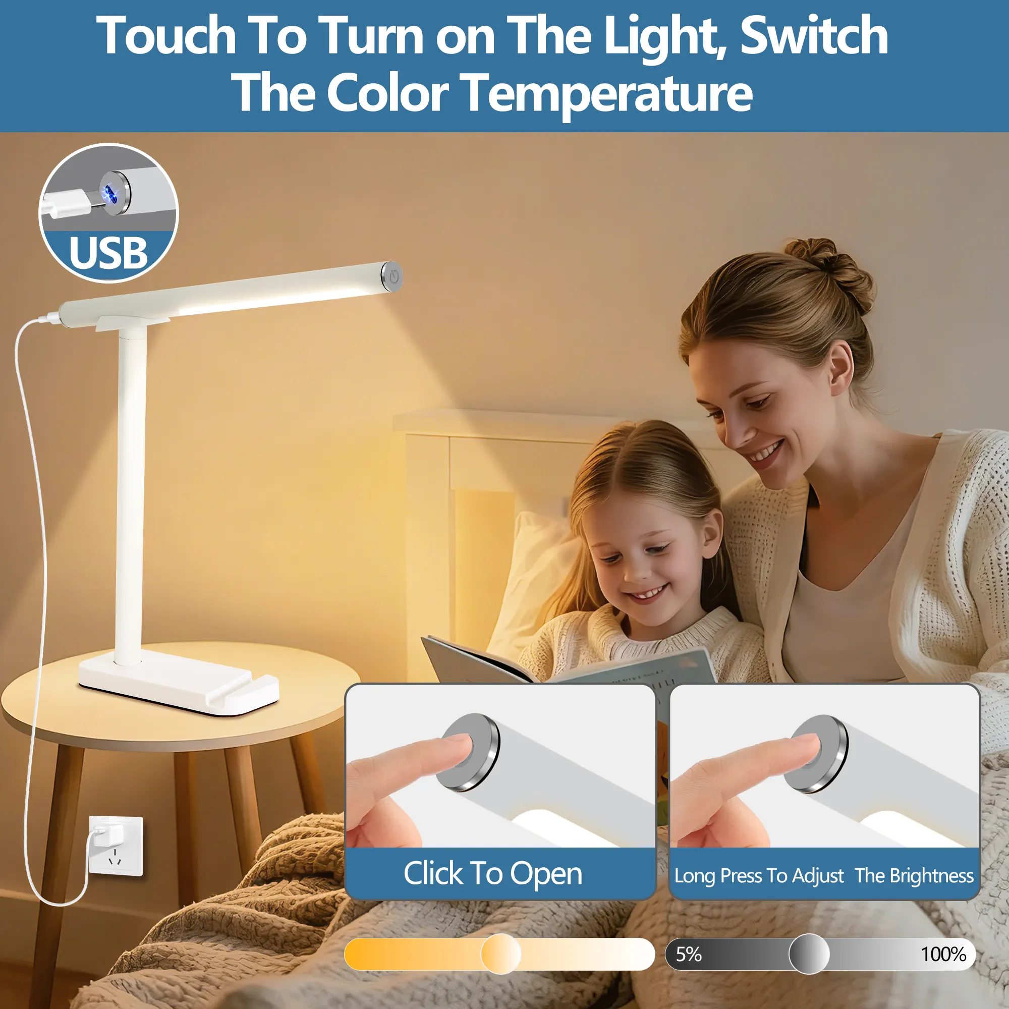 White Desk Lamp, 14.8 in · Dimmable, image 3 of 8