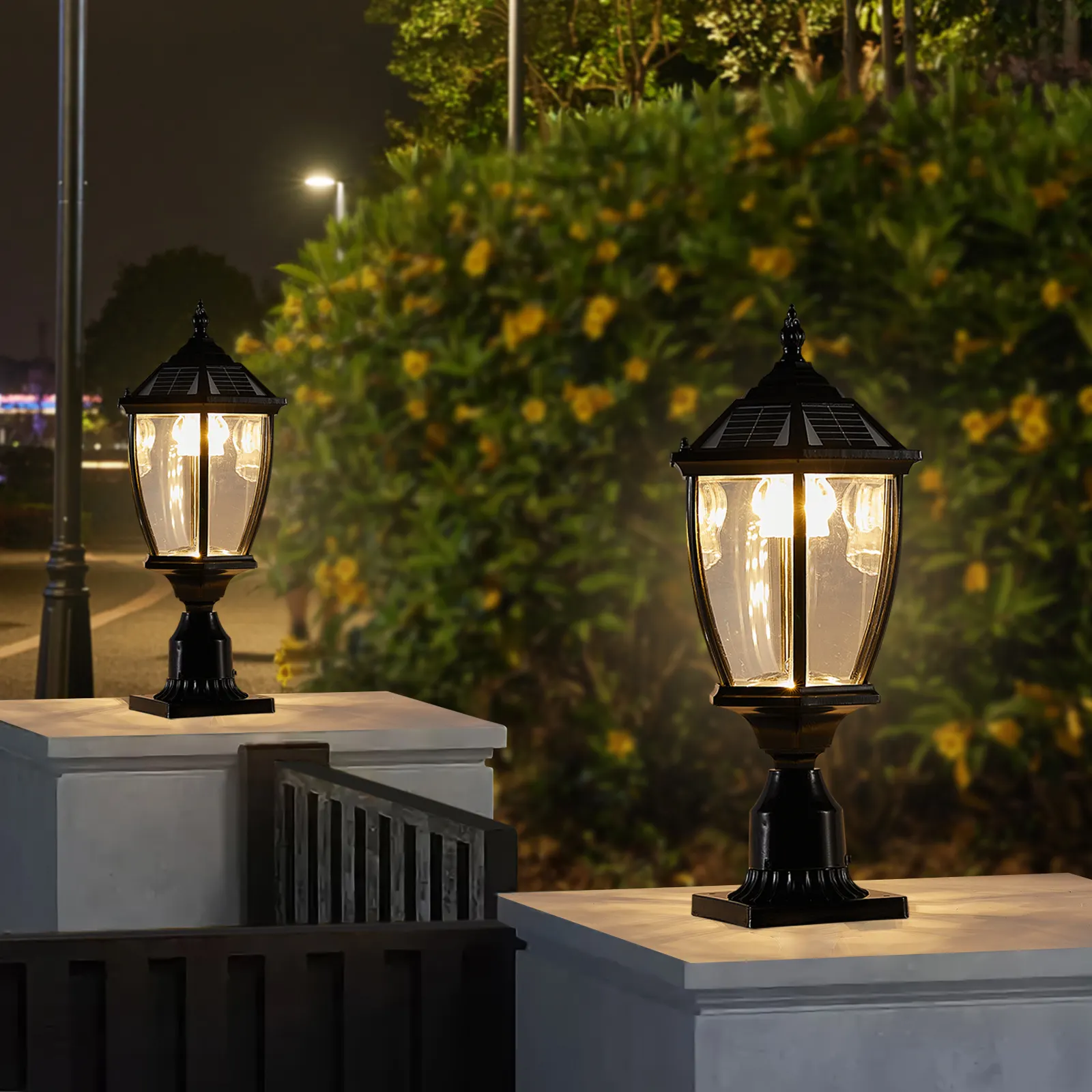 Black Glass Outdoor Lantern, 20 in · Solar