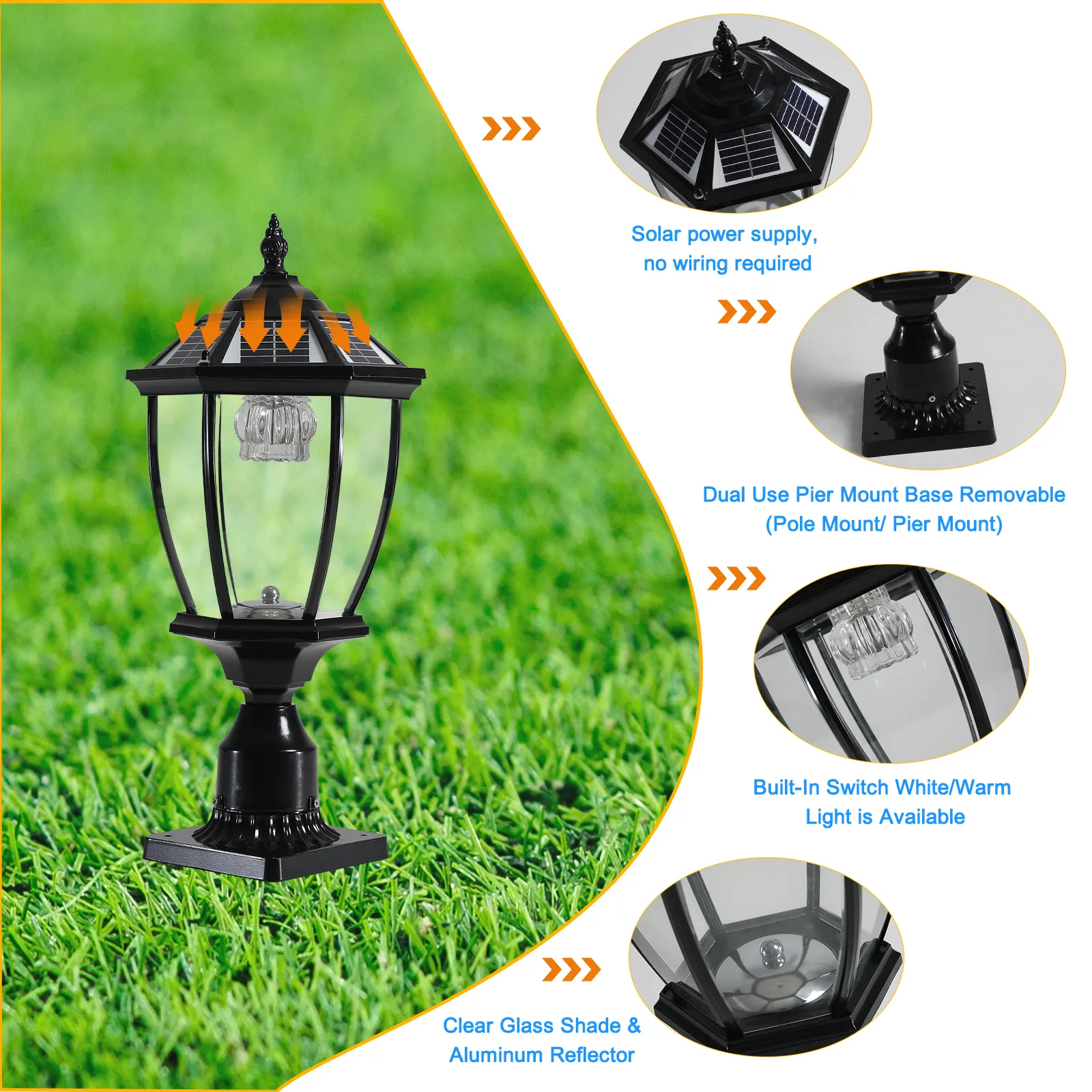Black Glass Outdoor Lantern, 20 in · Solar, image 3 of 10