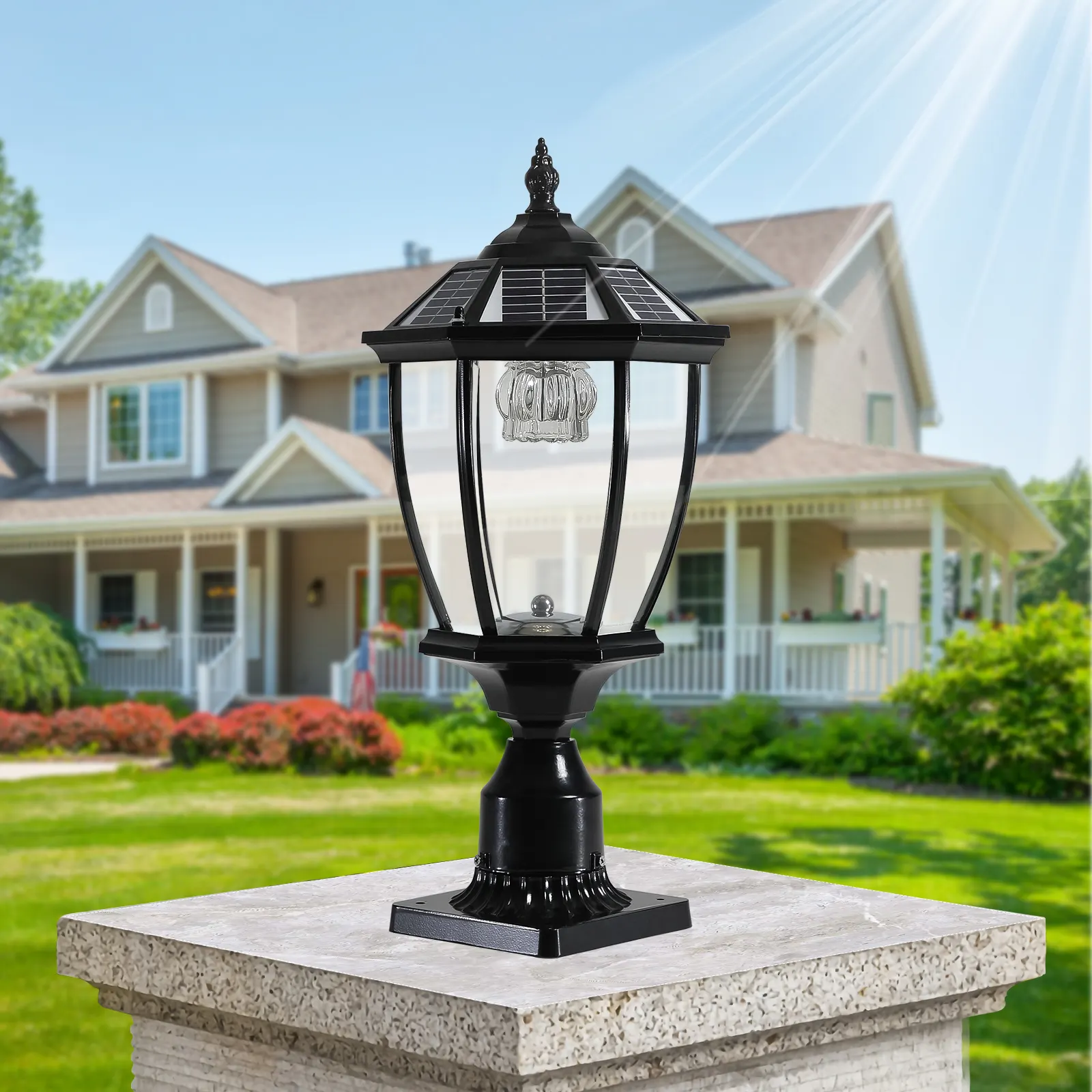 Black Glass Outdoor Lantern, 20 in · Solar, image 7 of 10