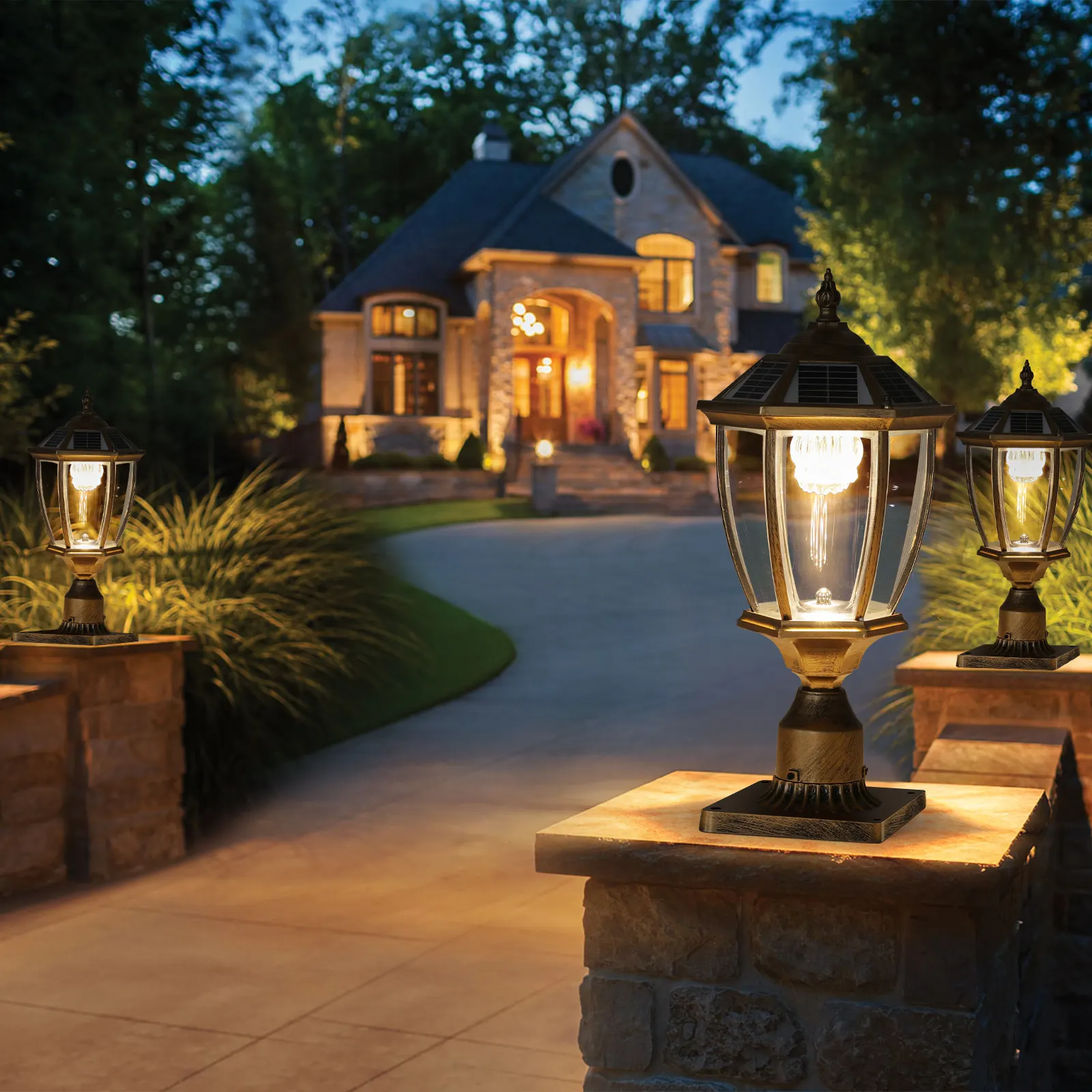 Gold Glass Outdoor Lantern, 20 in · Solar, image 2 of 9