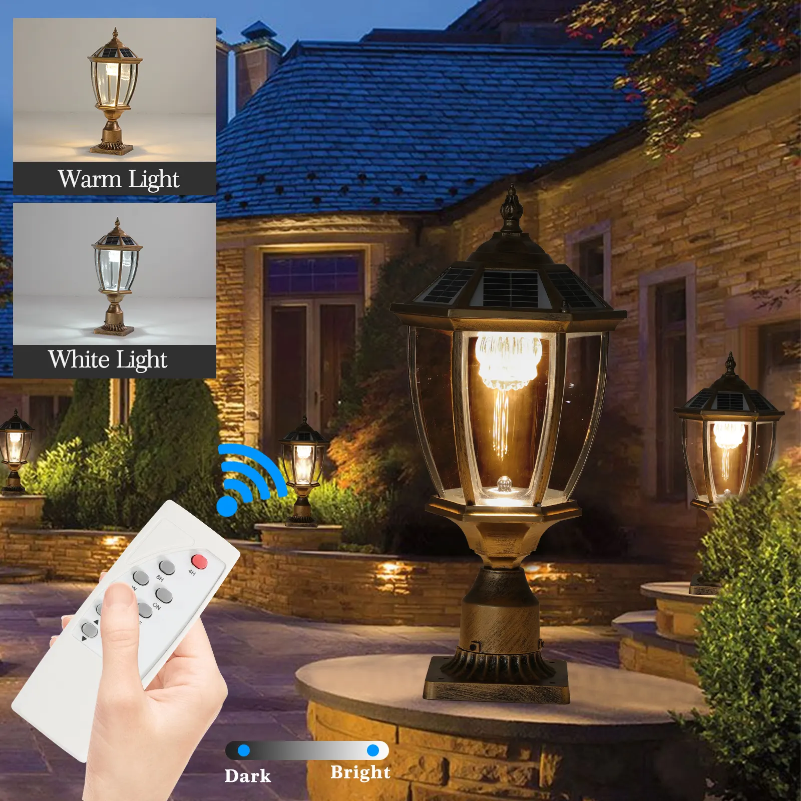 Gold Glass Outdoor Lantern, 20 in · Solar