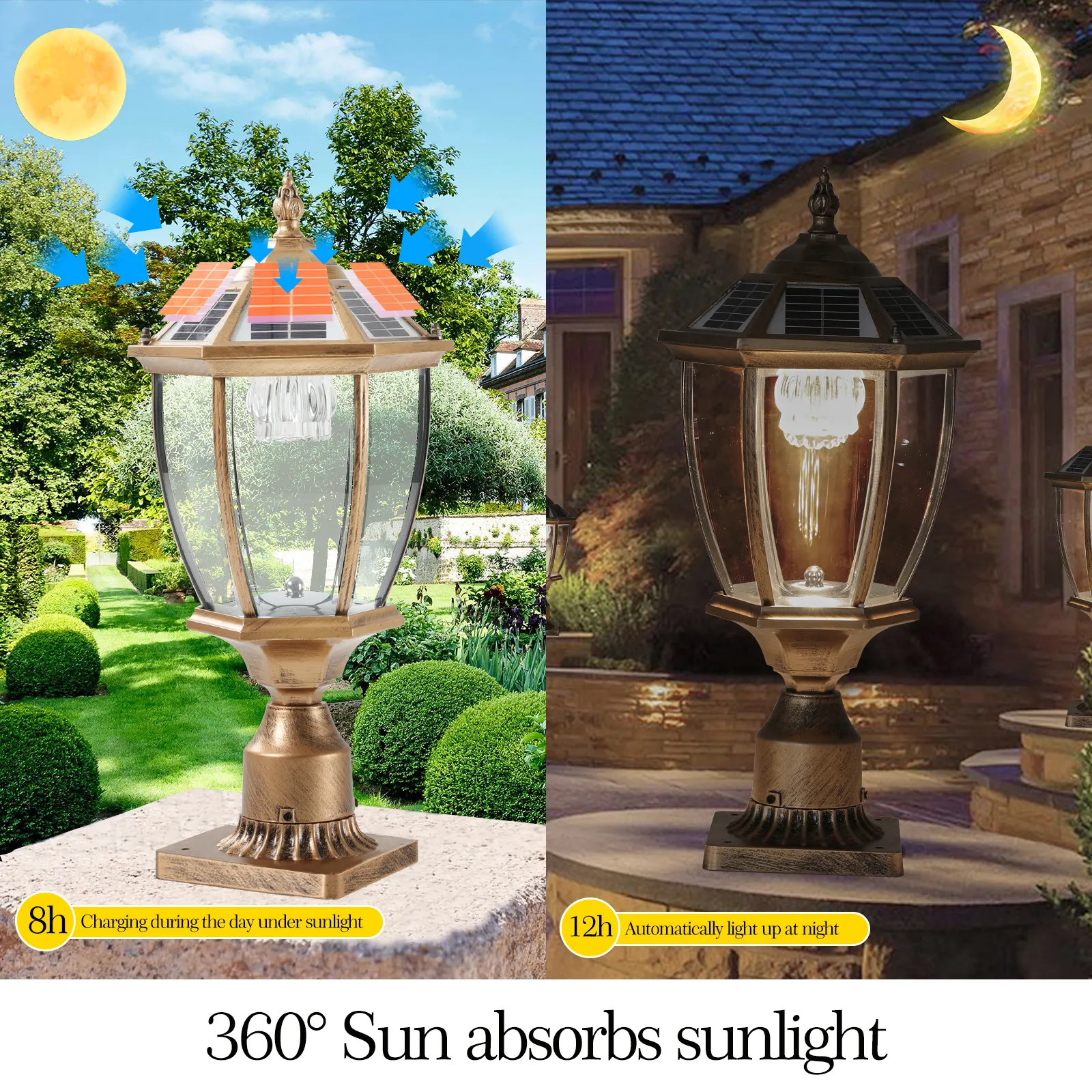 Gold Glass Outdoor Lantern, 20 in · Solar, image 3 of 9