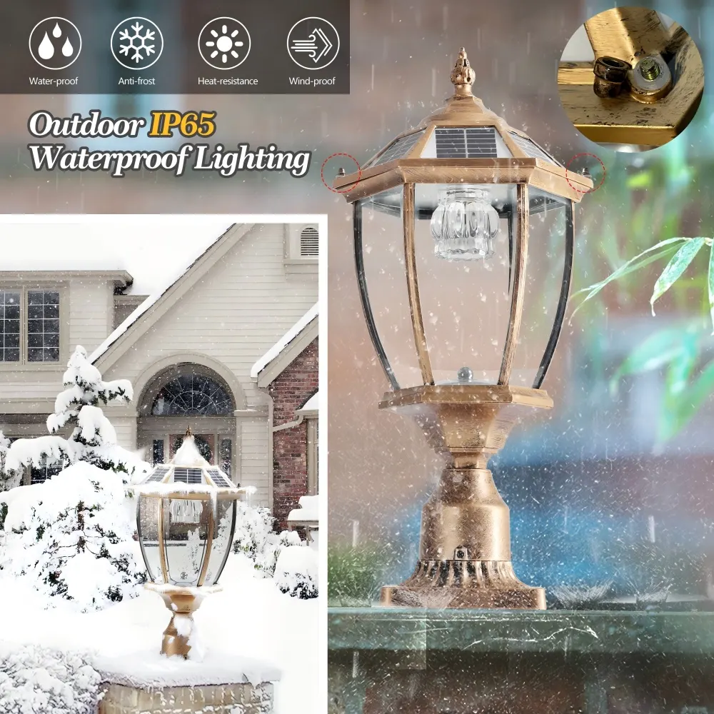 Gold Glass Outdoor Lantern, 20 in · Solar, image 4 of 9