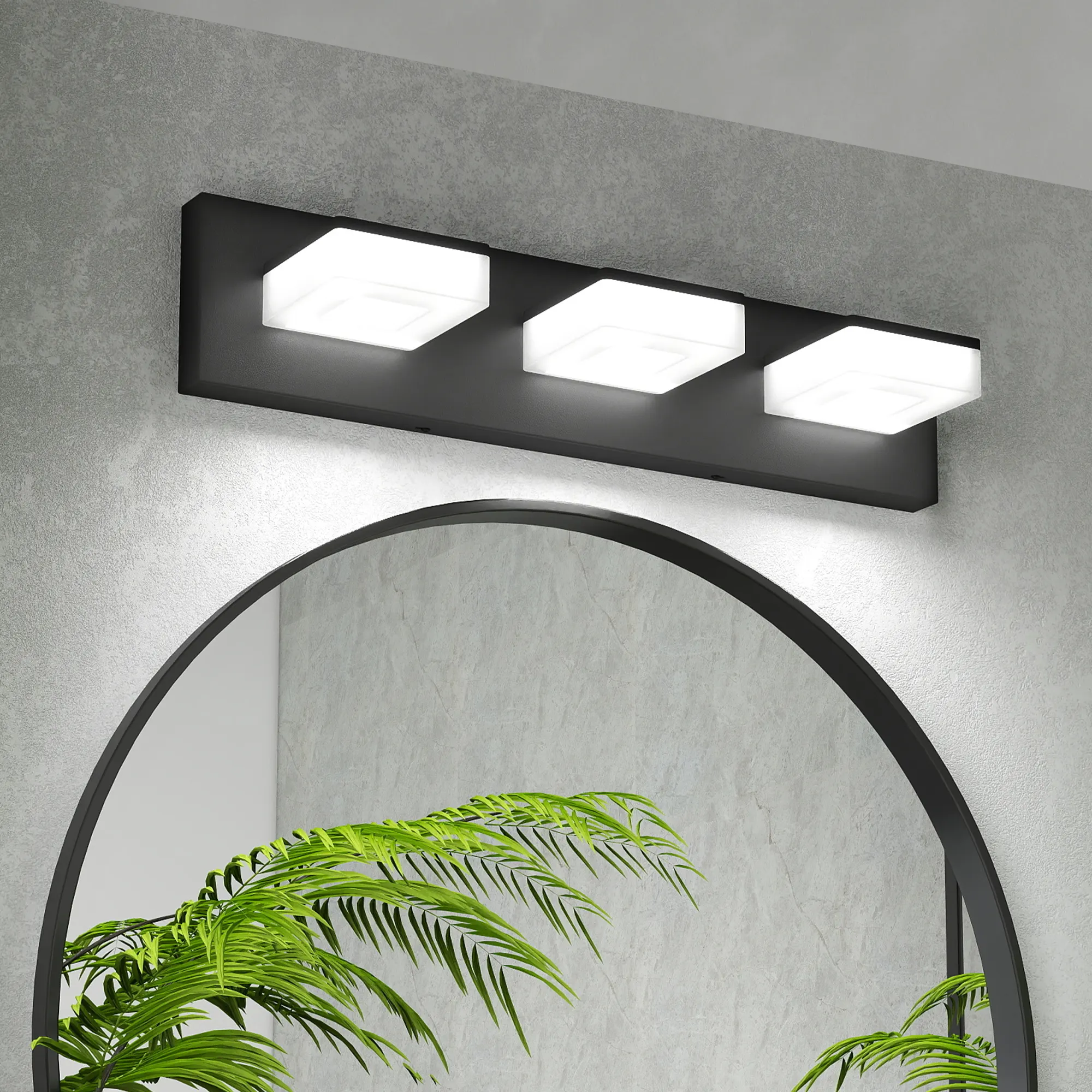 Modern Matte Black 3-Light Acrylic Vanity Light, 20 in