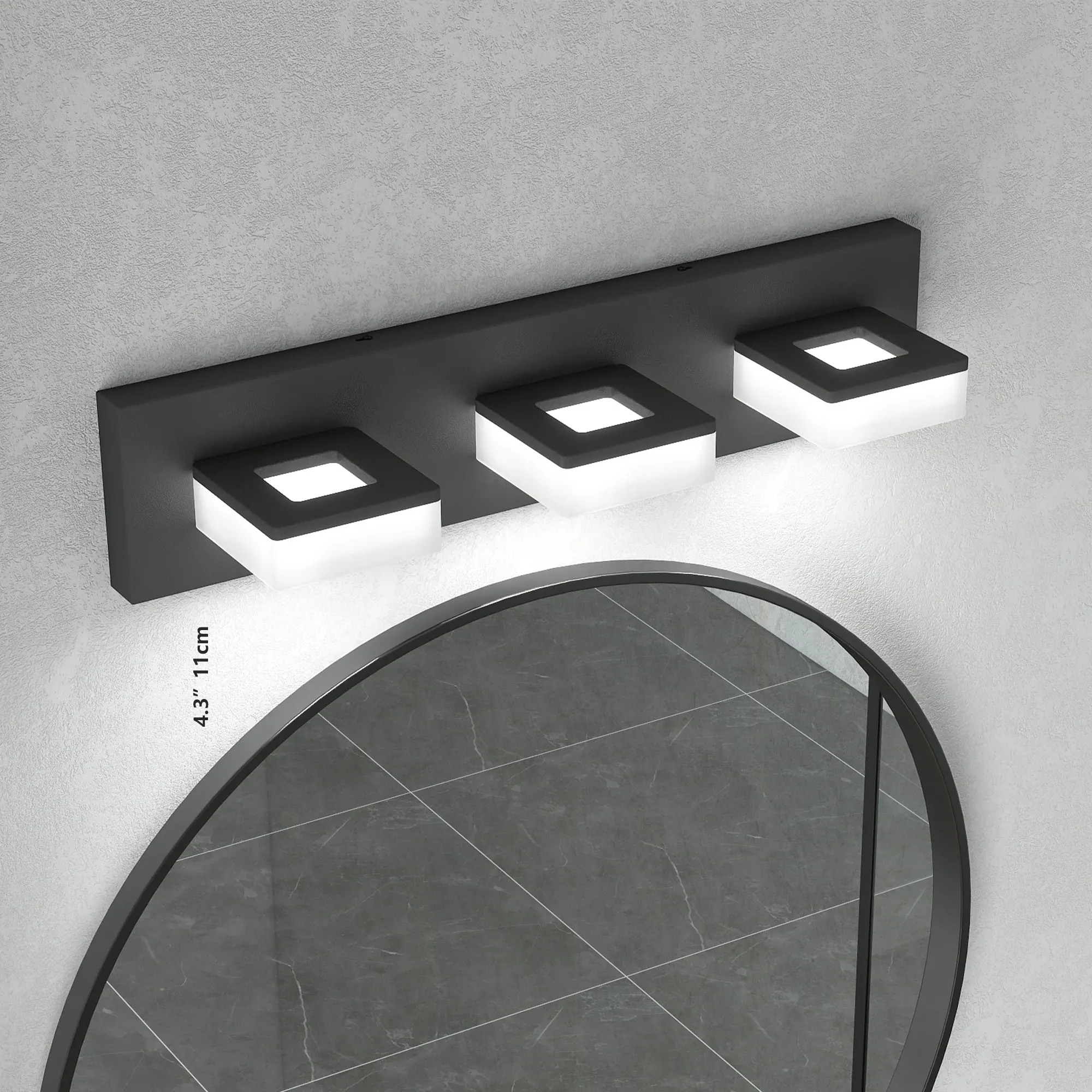 Modern Matte Black 3-Light Acrylic Vanity Light, 20 in, image 7 of 8