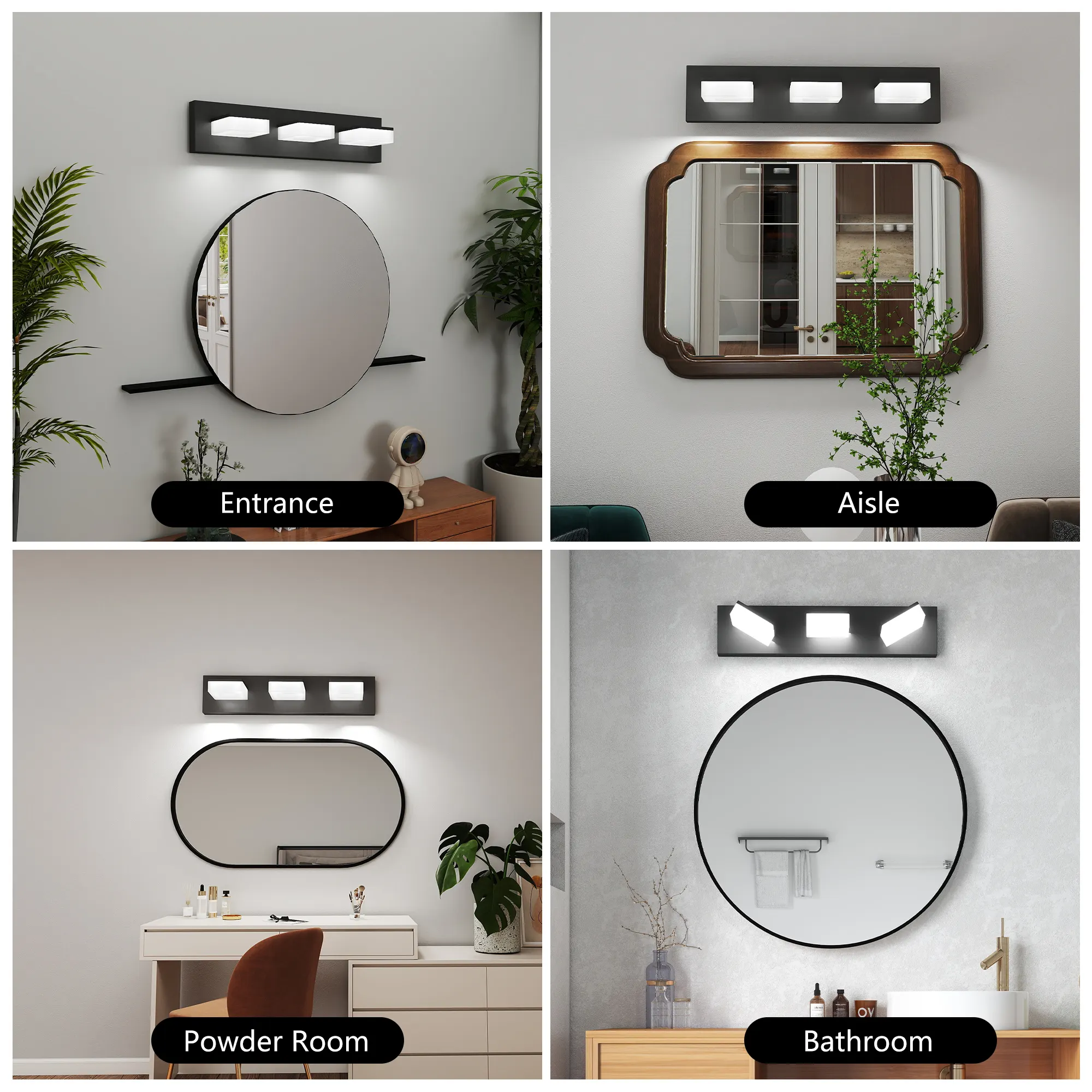 Modern Matte Black 3-Light Acrylic Vanity Light, 20 in, image 2 of 8