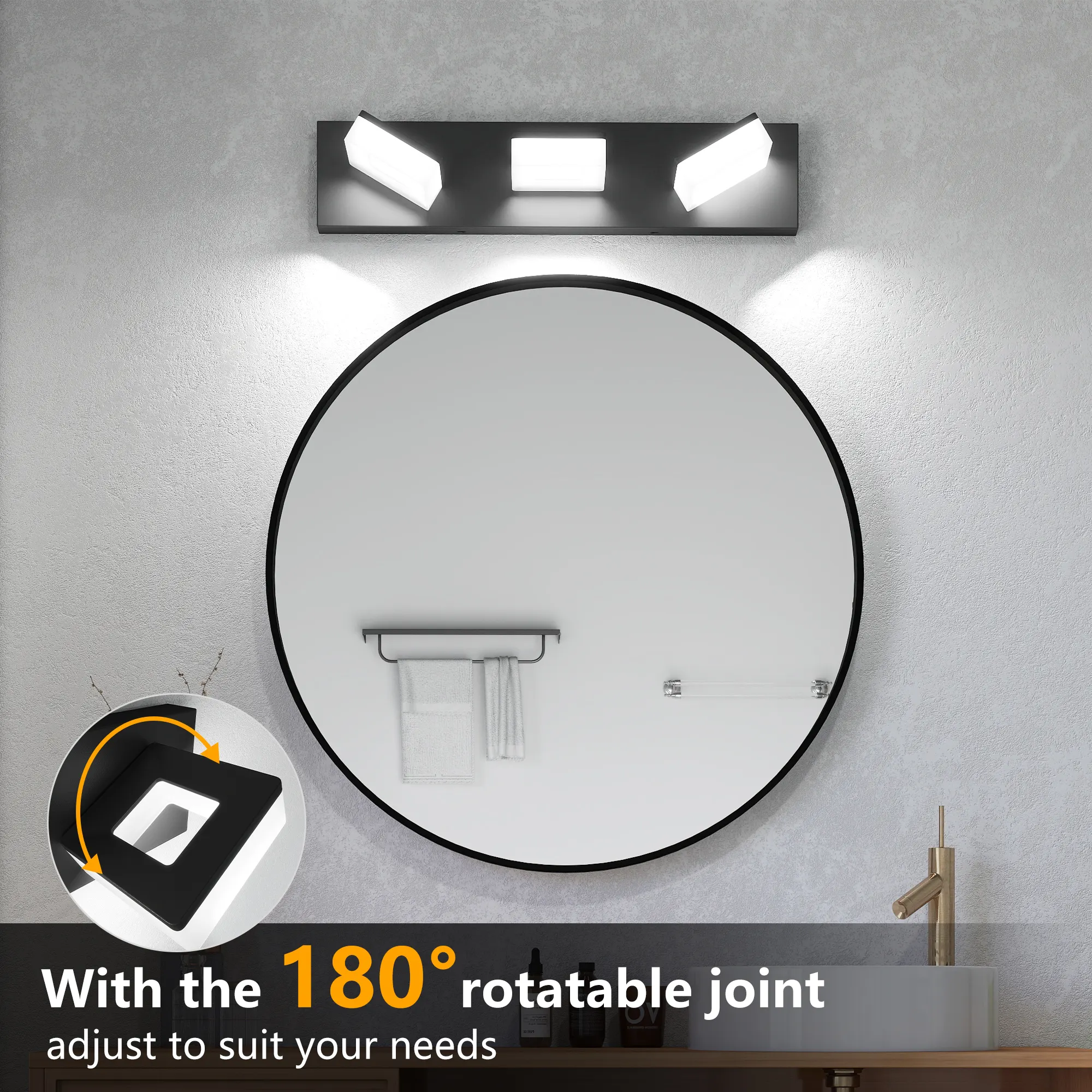 Modern Matte Black 3-Light Acrylic Vanity Light, 20 in, image 3 of 8