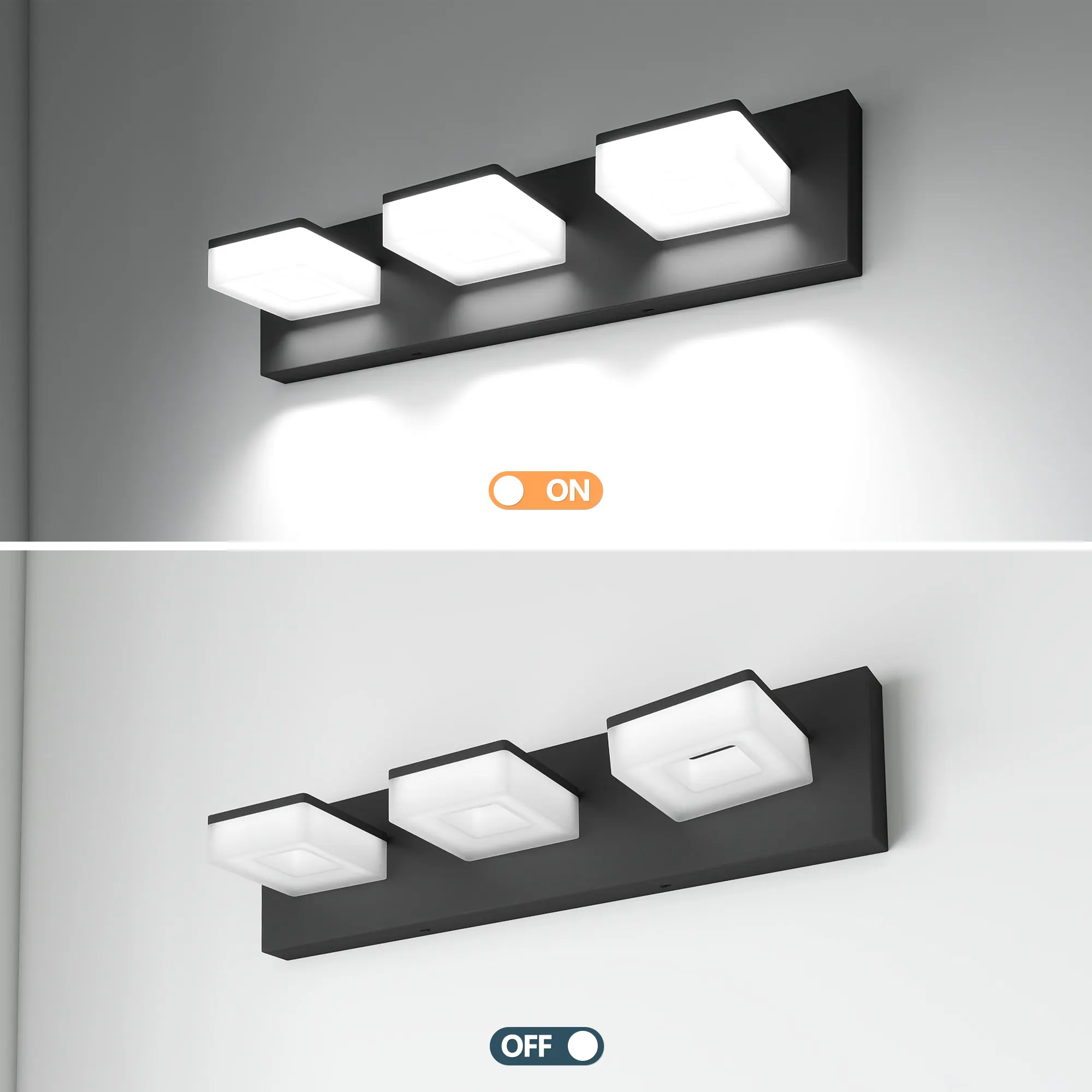 Modern Matte Black 3-Light Acrylic Vanity Light, 20 in, image 8 of 8