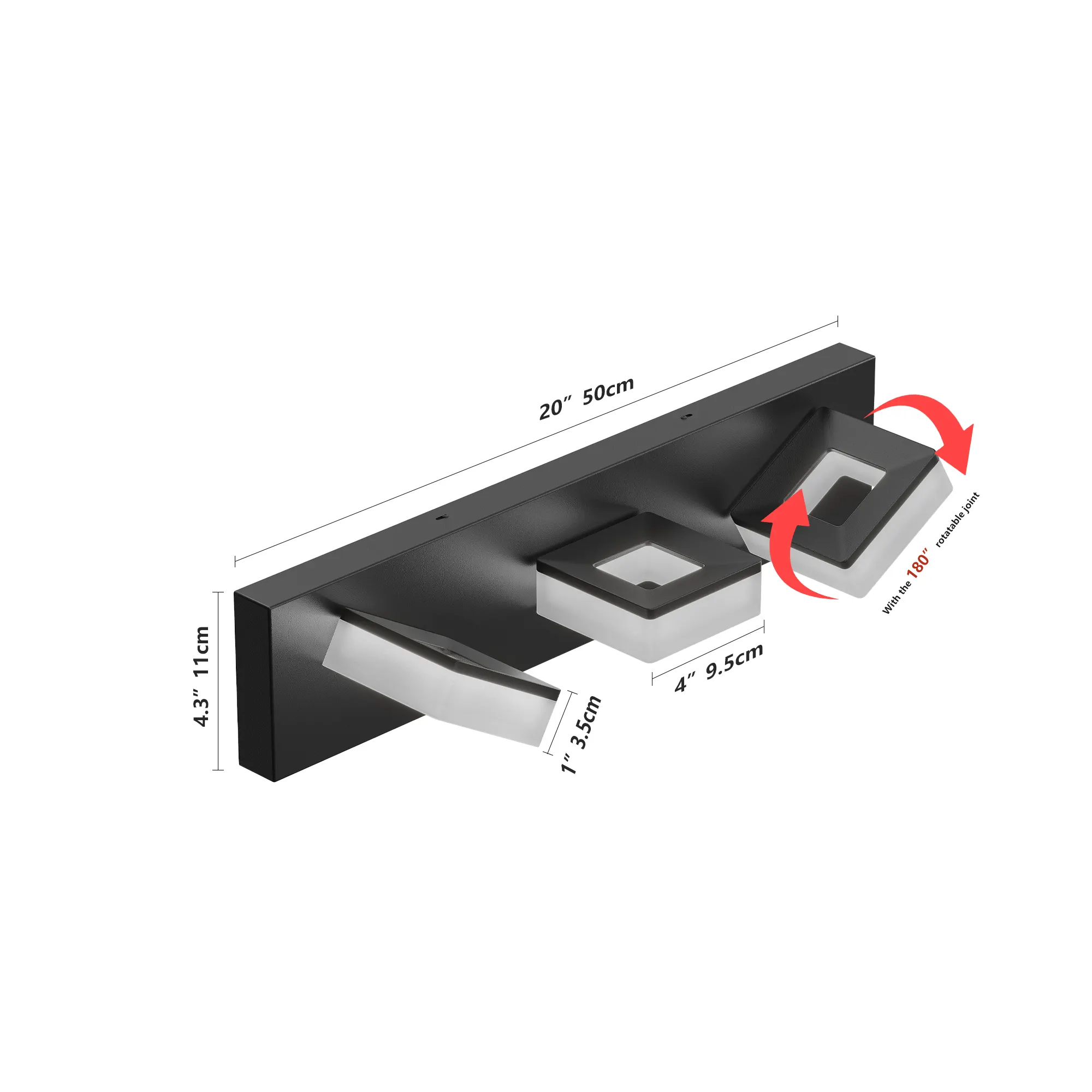Modern Matte Black 3-Light Acrylic Vanity Light, 20 in, image 5 of 8