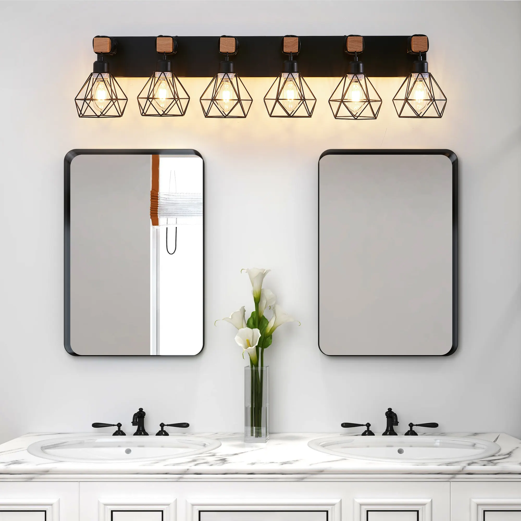 Modern Black 6-Light Vanity Light, 38 in, image 2 of 9