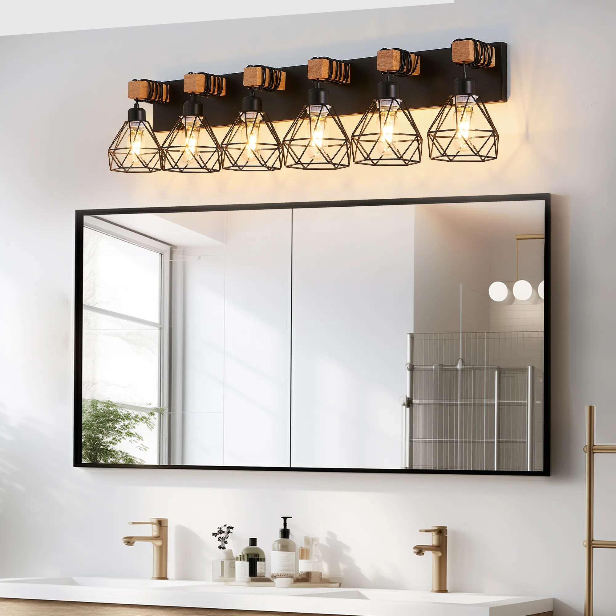 Modern Black 6-Light Vanity Light, 38 in, image 3 of 9