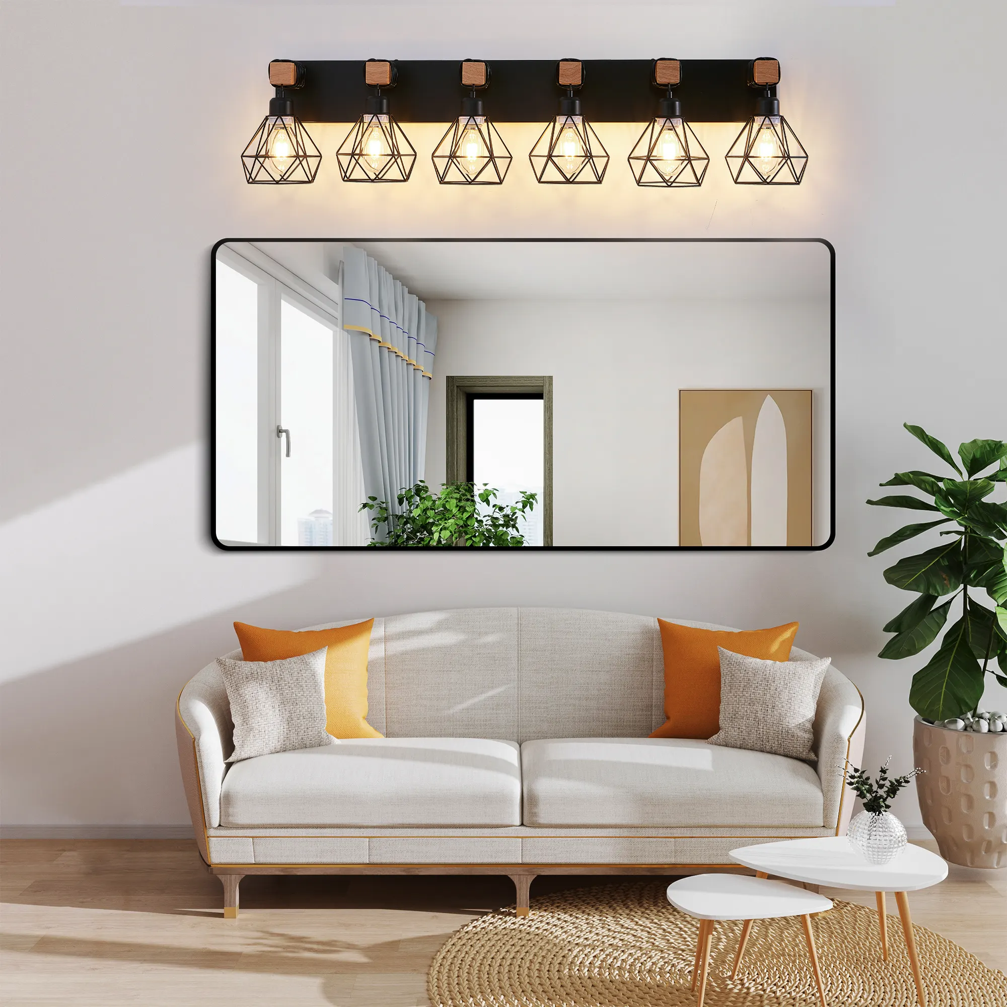 Modern Black 6-Light Vanity Light, 38 in