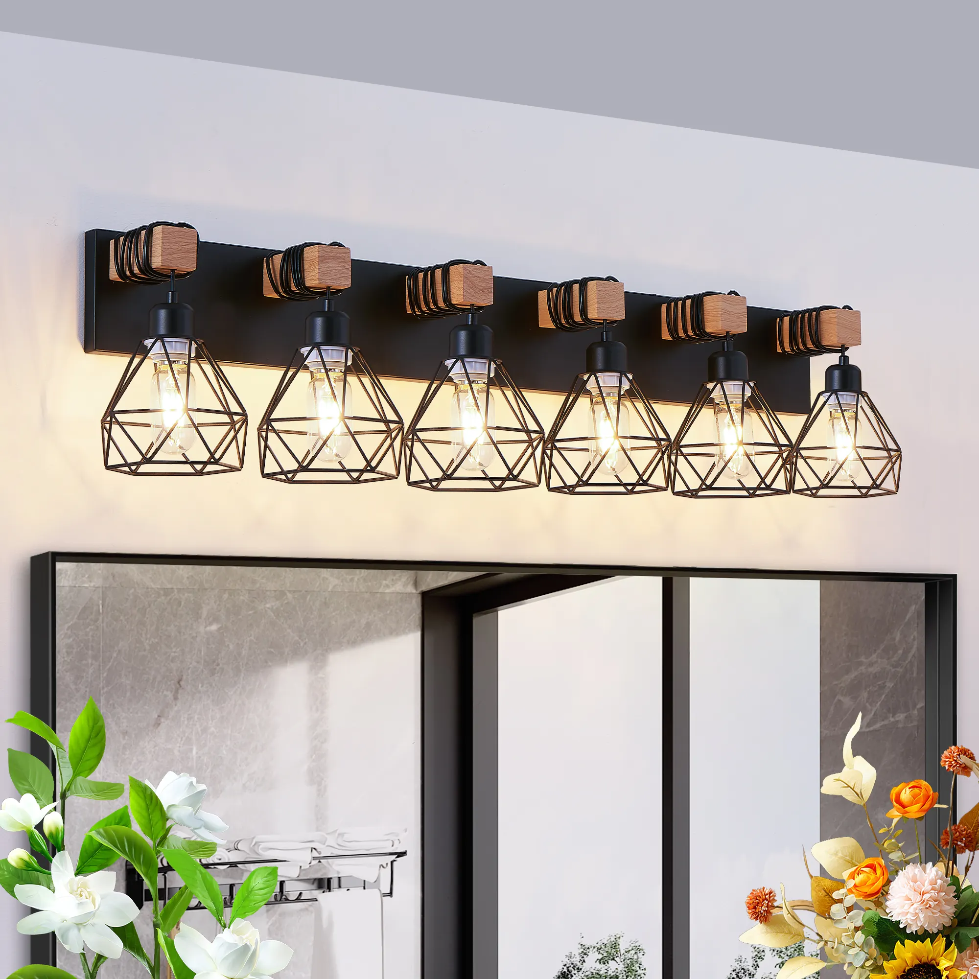 Modern Black 6-Light Vanity Light, 38 in, image 4 of 9