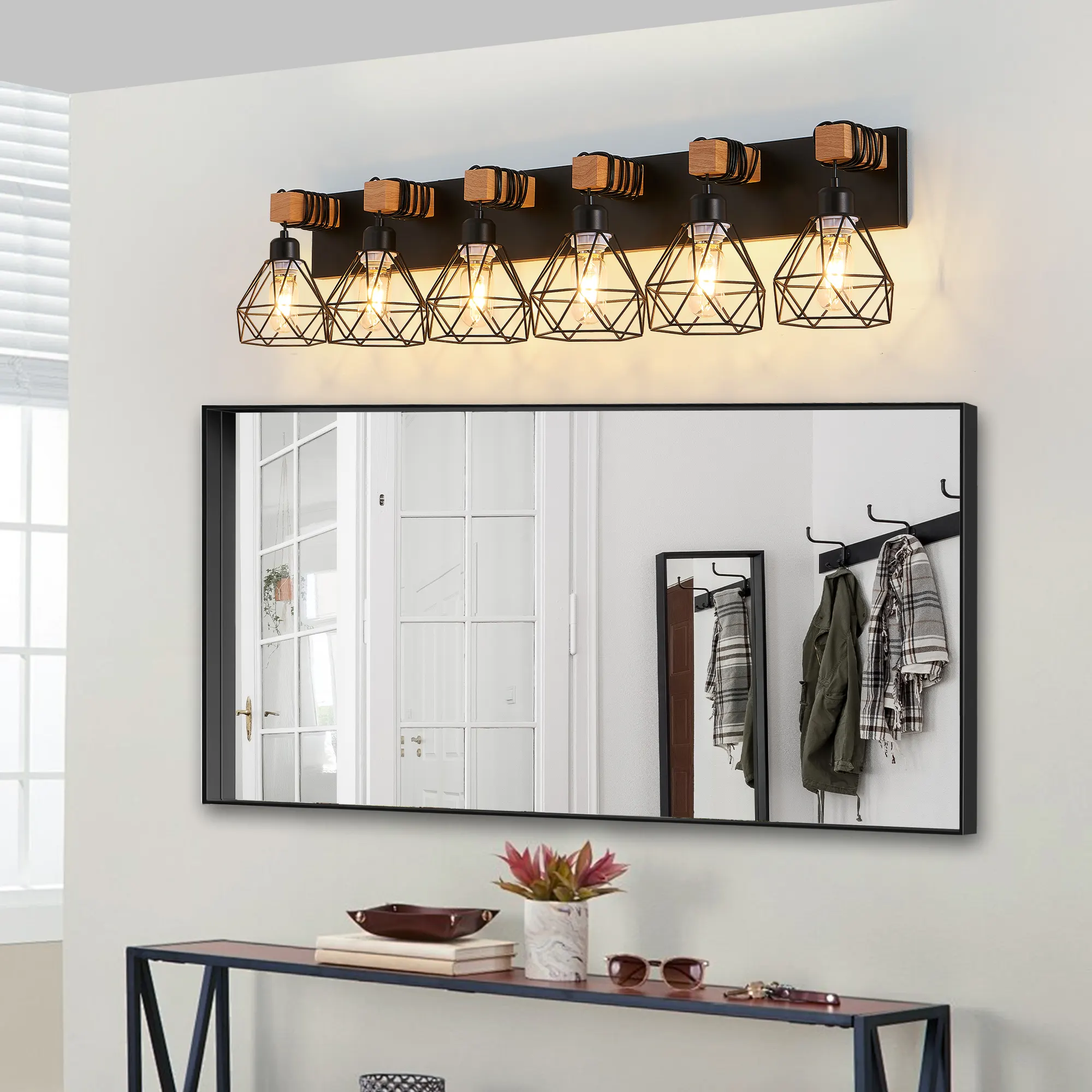 Modern Black 6-Light Vanity Light, 38 in, image 5 of 9
